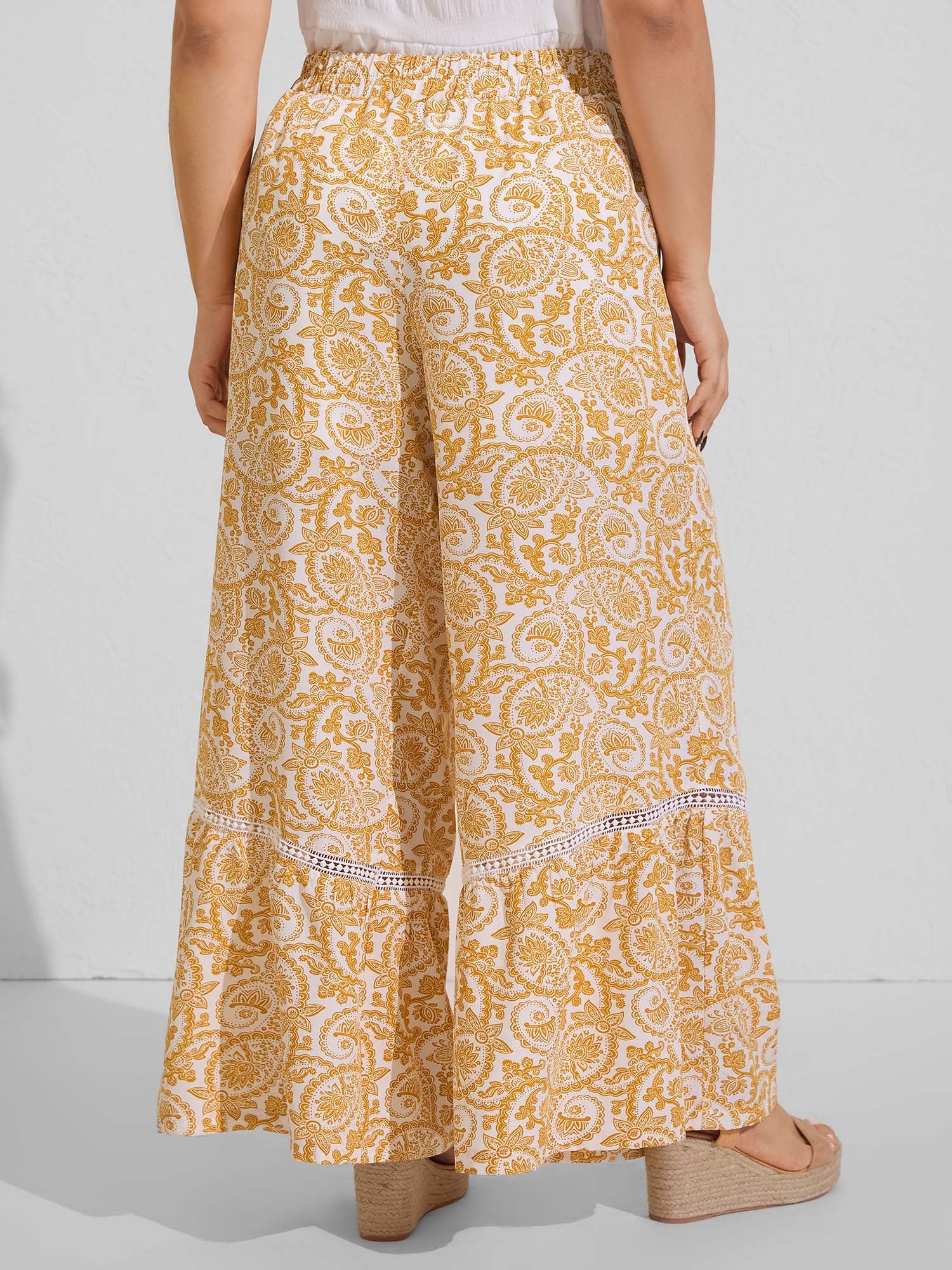 Paisely Print Lace Trim Wide-Leg Pants - Image 4