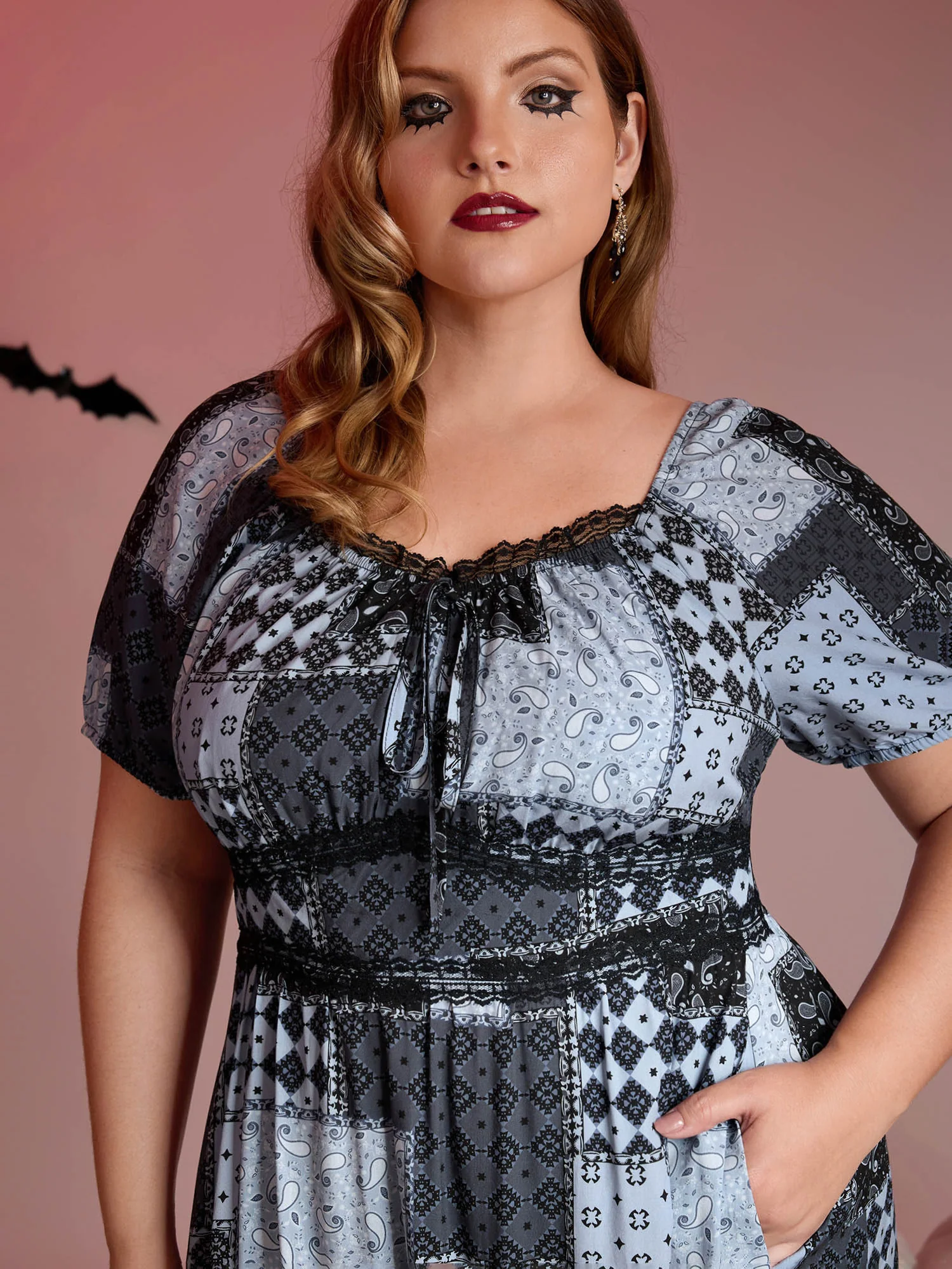 Paisley Collage Print Lace Trim Midi Dress - Image 2