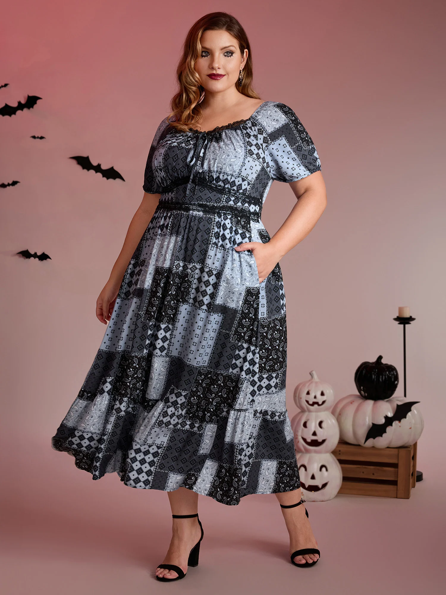 Paisley Collage Print Lace Trim Midi Dress - Image 3