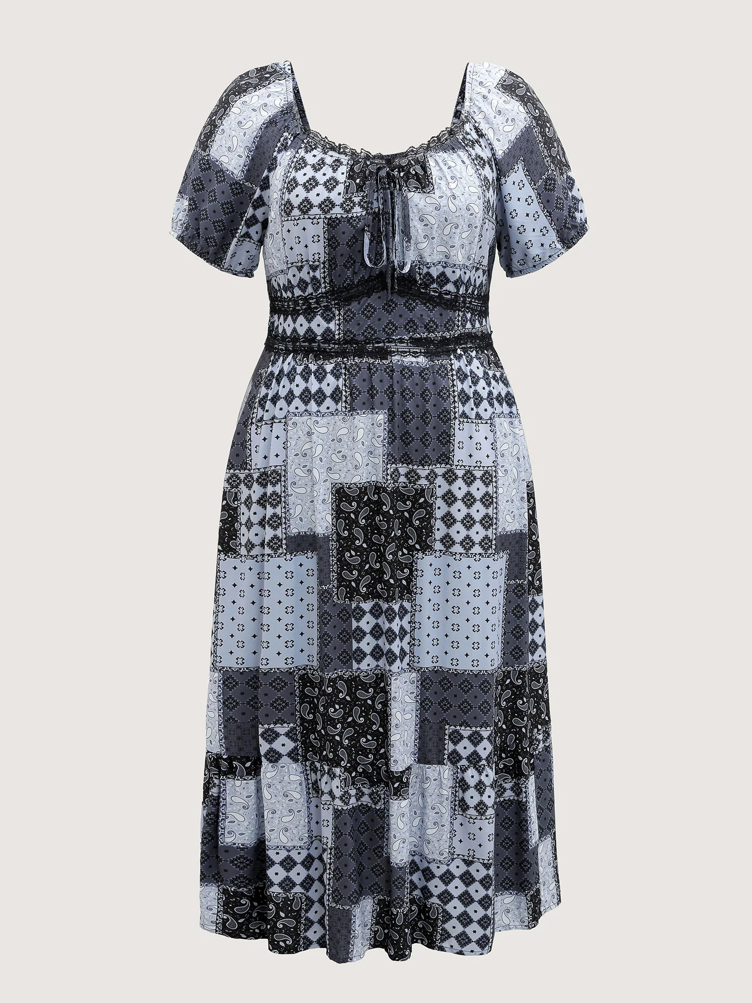 Paisley Collage Print Lace Trim Midi Dress - Image 7