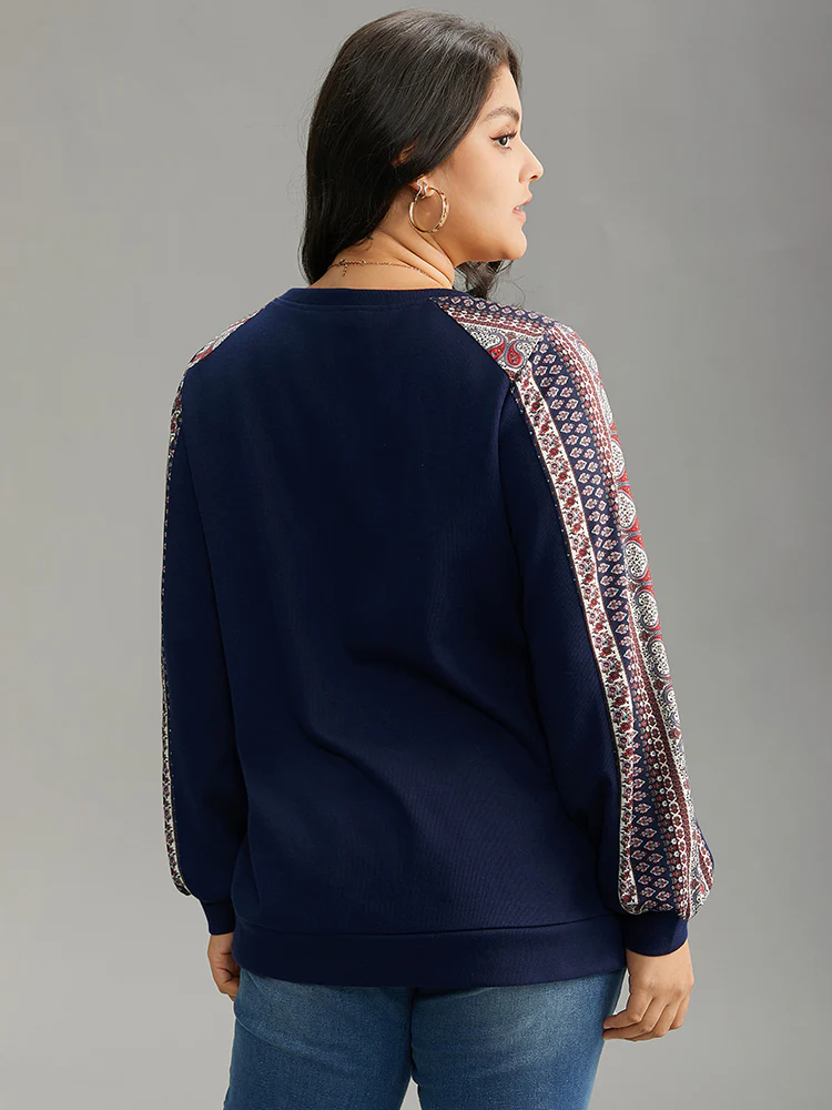 Paisley Contrast Patchwork Rib Knit Sweatshirt - Image 2