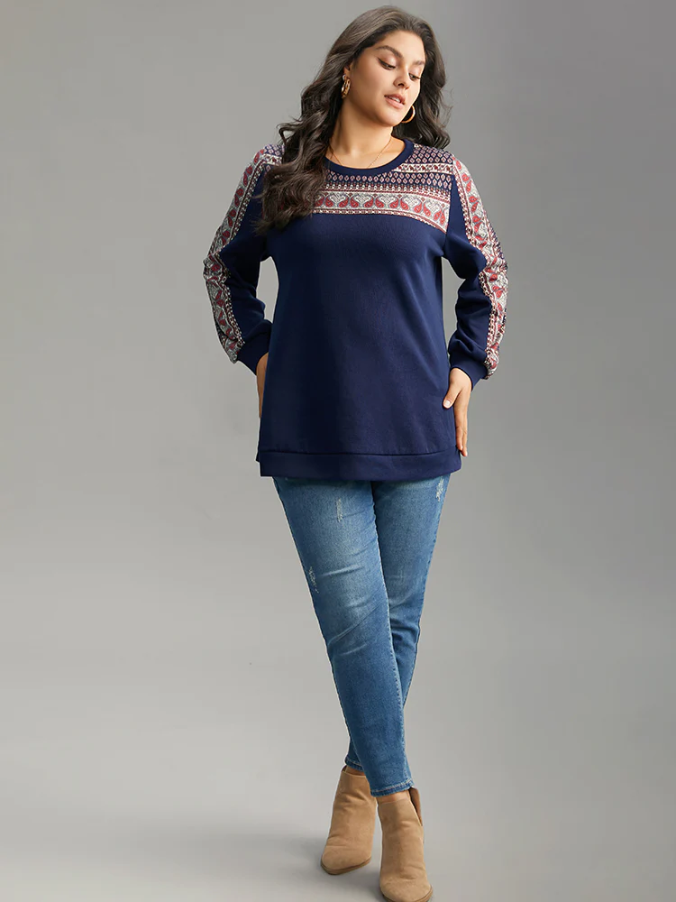 Paisley Contrast Patchwork Rib Knit Sweatshirt - Image 5