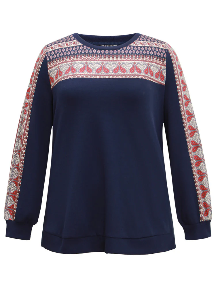 Paisley Contrast Patchwork Rib Knit Sweatshirt - Image 7