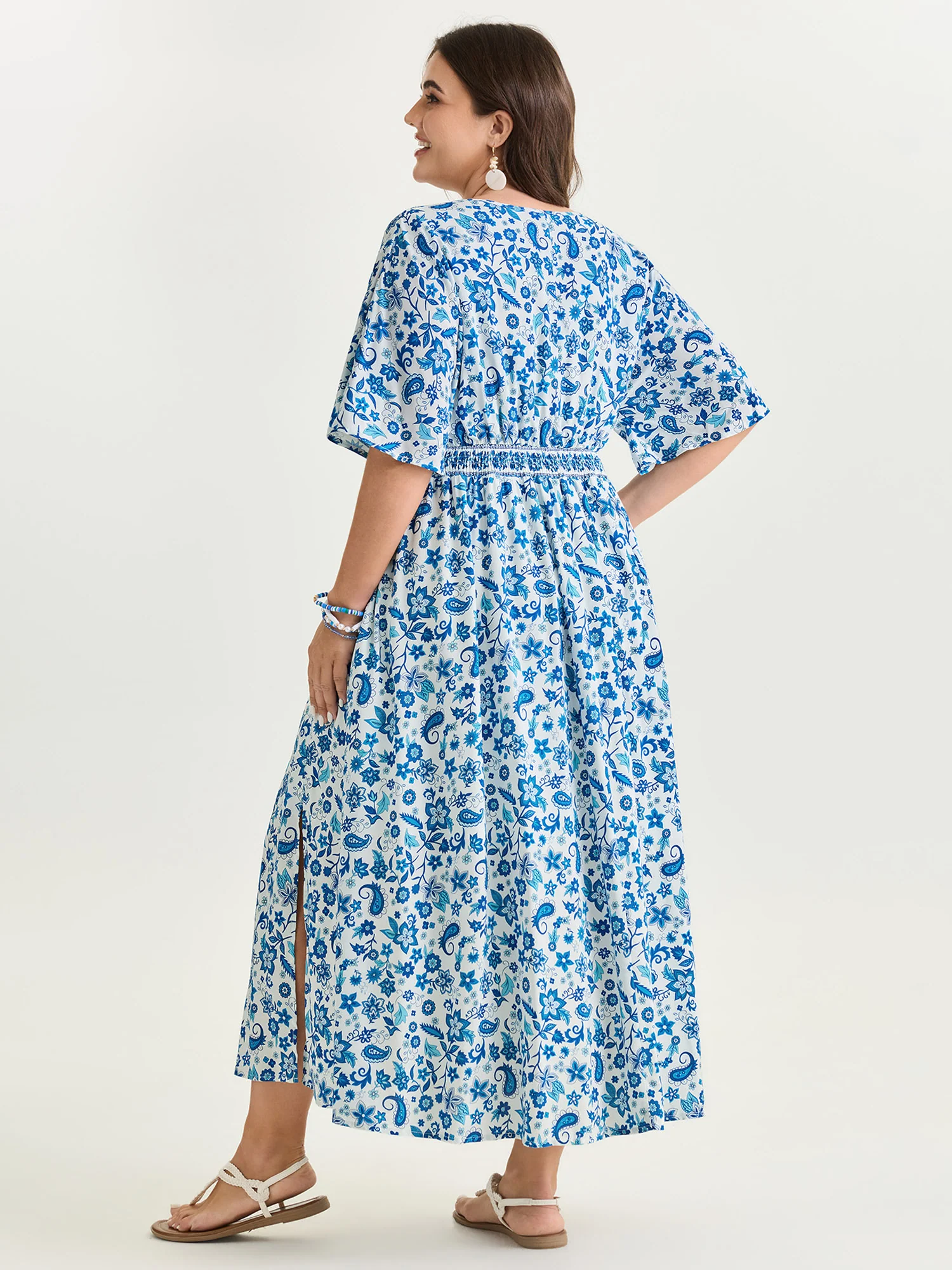 Paisley Floral Print Split Hem Maxi Dress - Image 4