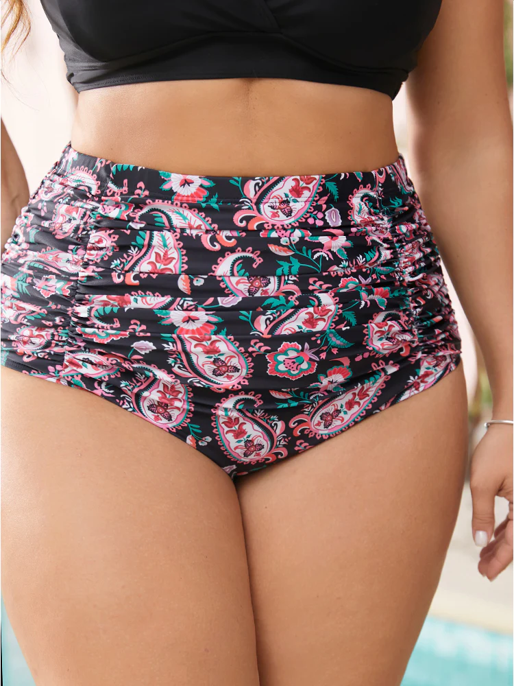 Paisley High Waist Ruched Detail Swim Bottom - Image 3