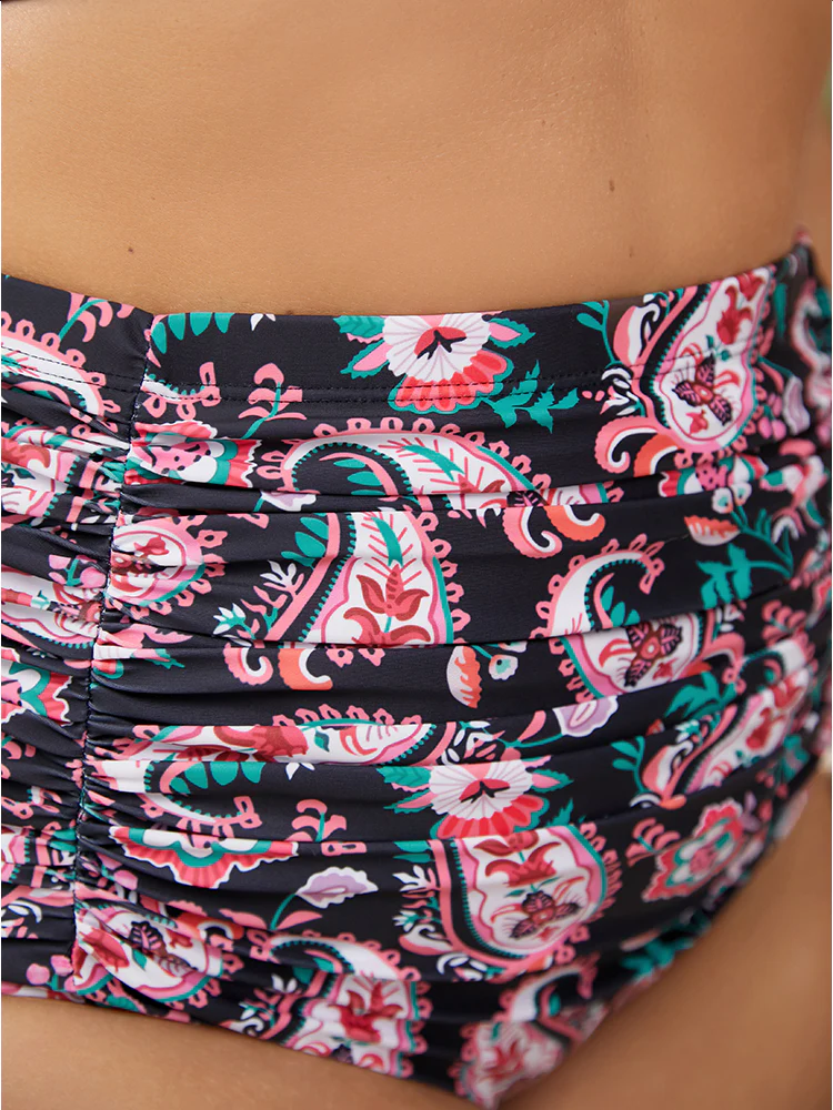 Paisley High Waist Ruched Detail Swim Bottom - Image 7
