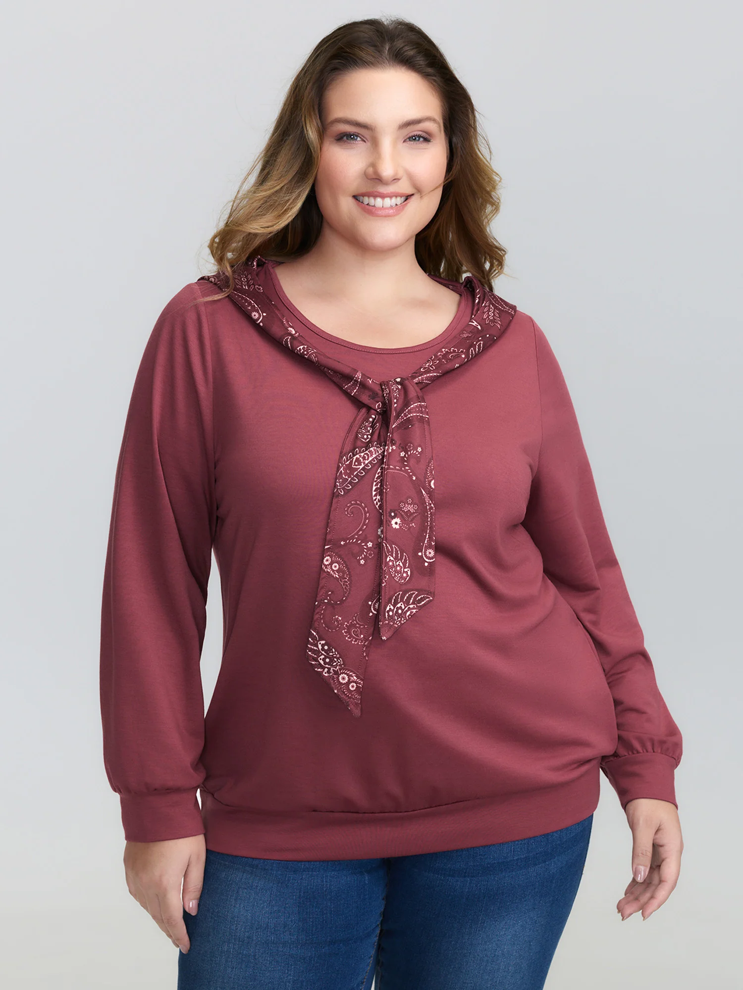 Paisley Hooded Scarf Contrast Hoodie - Image 5