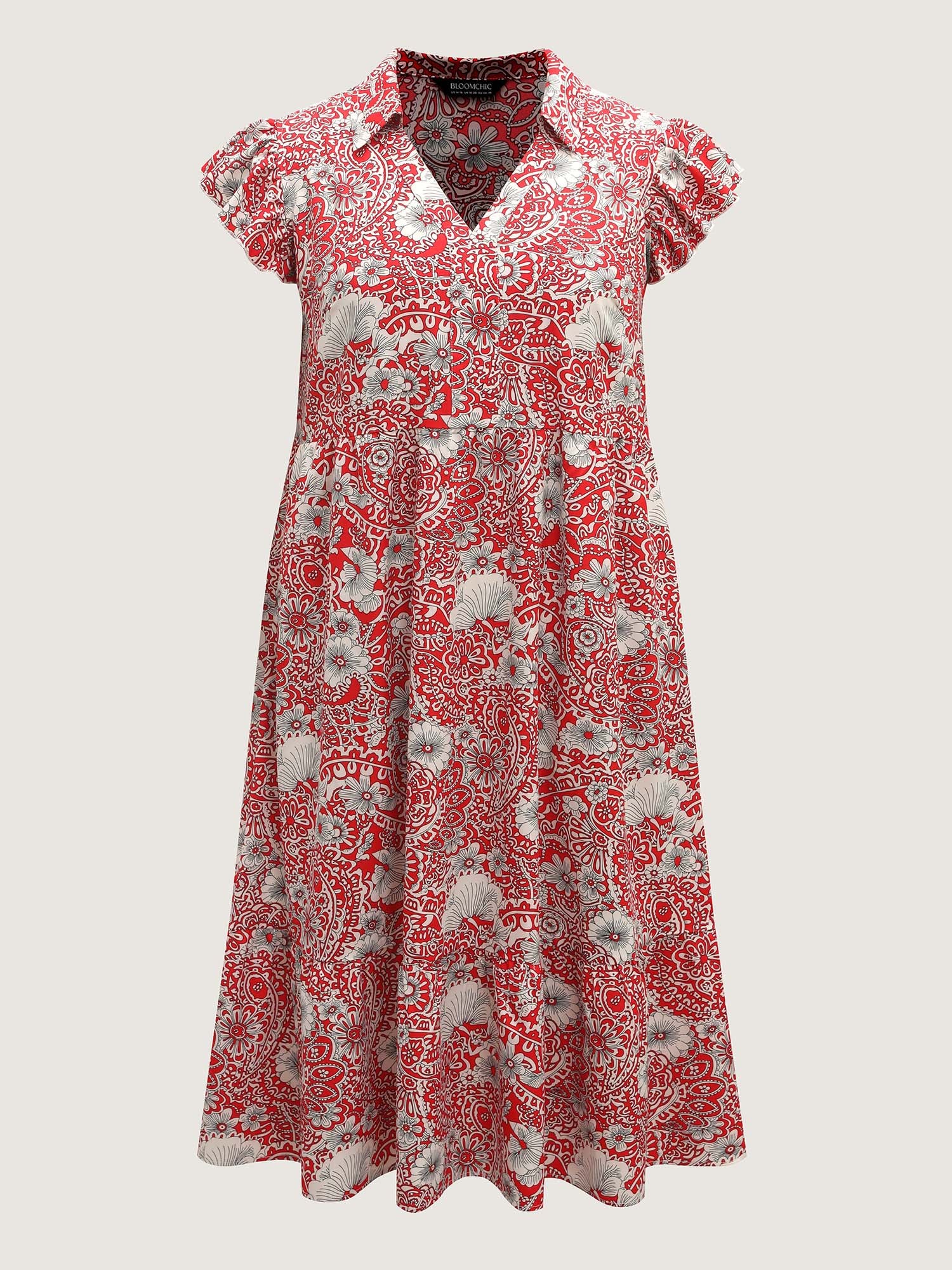 Paisley Print Collar Flutter Sleeve Midi Dress - Image 7