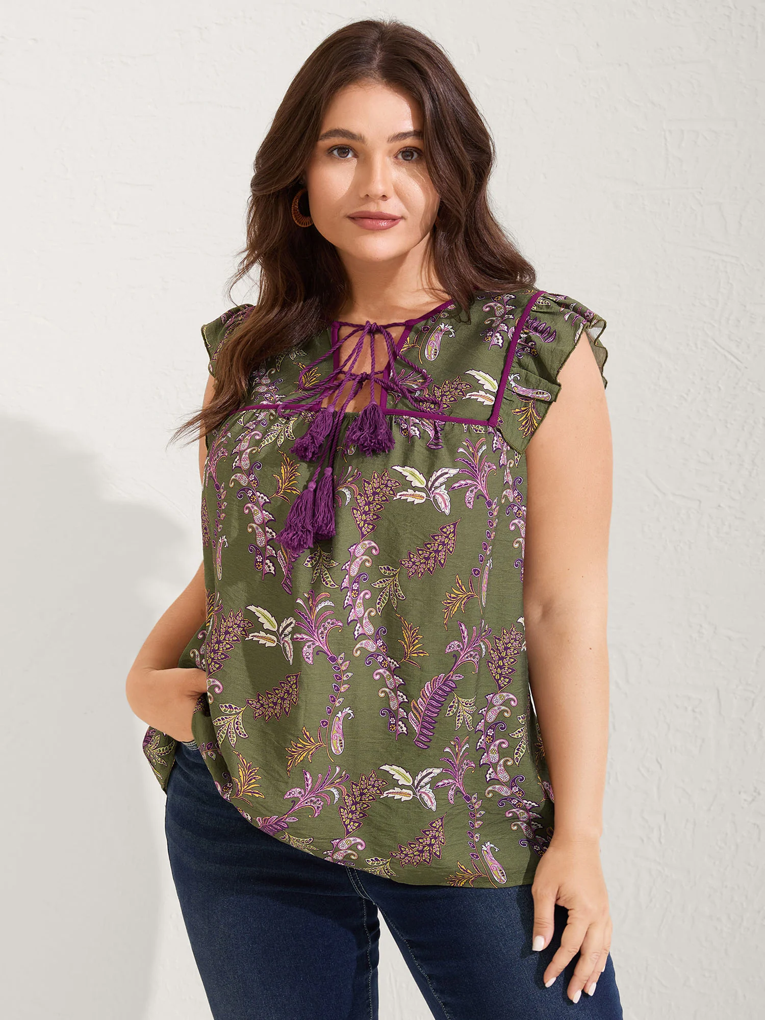 Paisley Print Color Contrast Flowy Blouse - Image 2