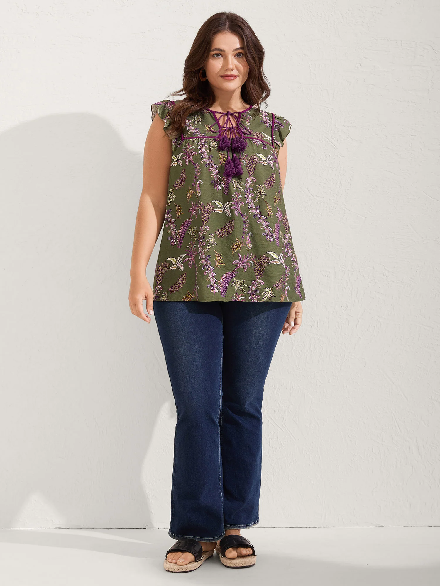 Paisley Print Color Contrast Flowy Blouse - Image 3
