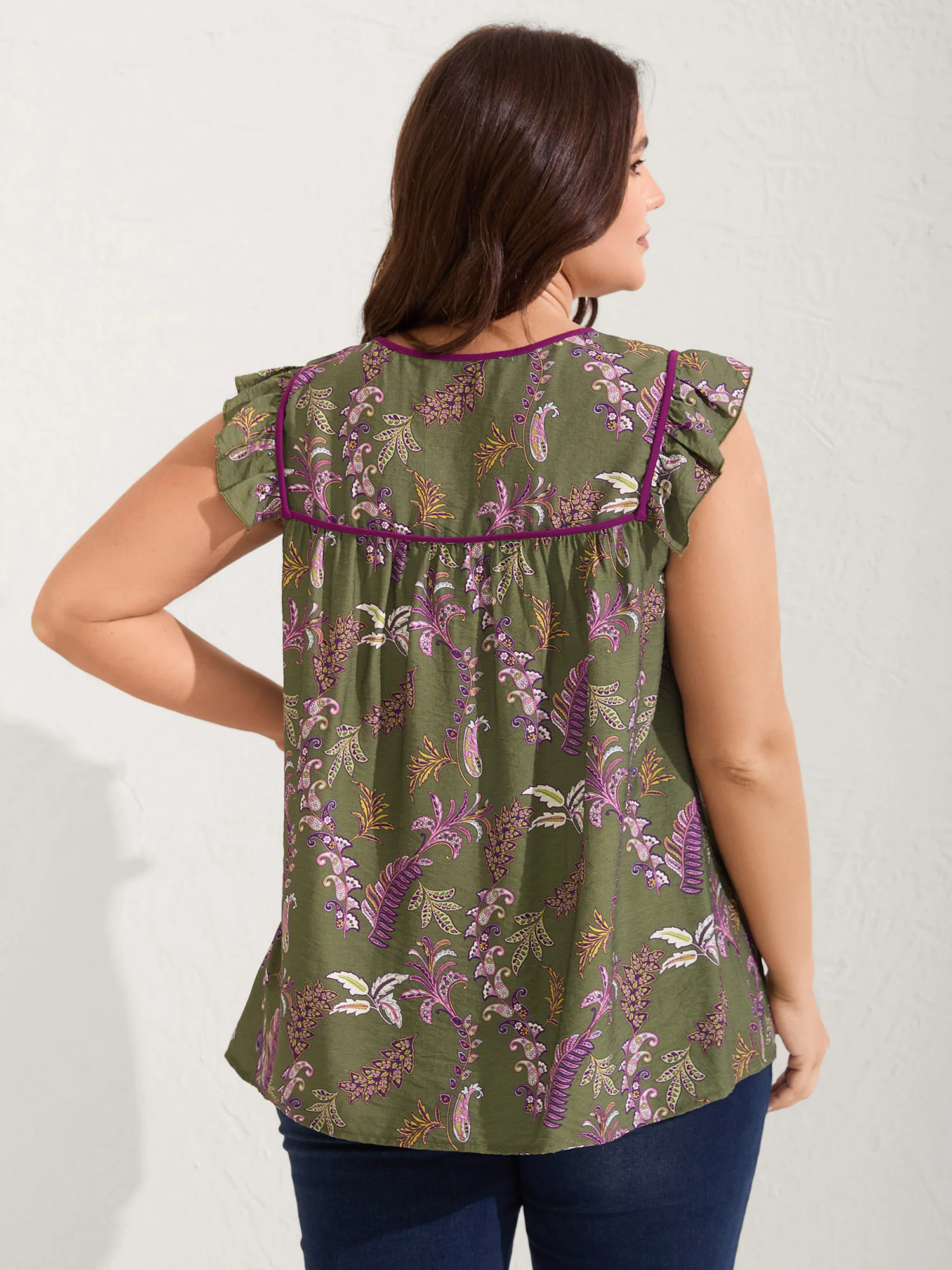 Paisley Print Color Contrast Flowy Blouse - Image 4