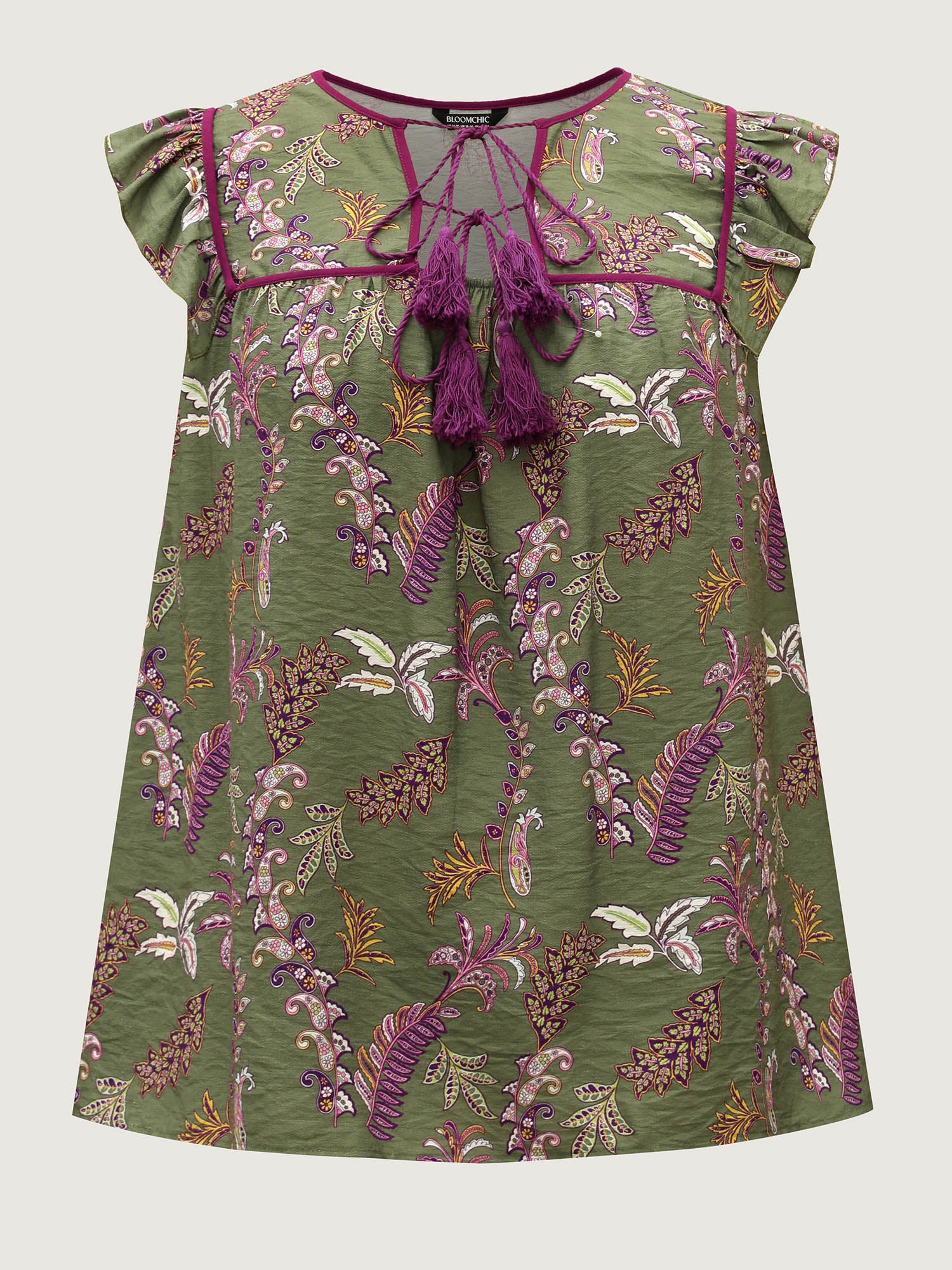 Paisley Print Color Contrast Flowy Blouse - Image 7