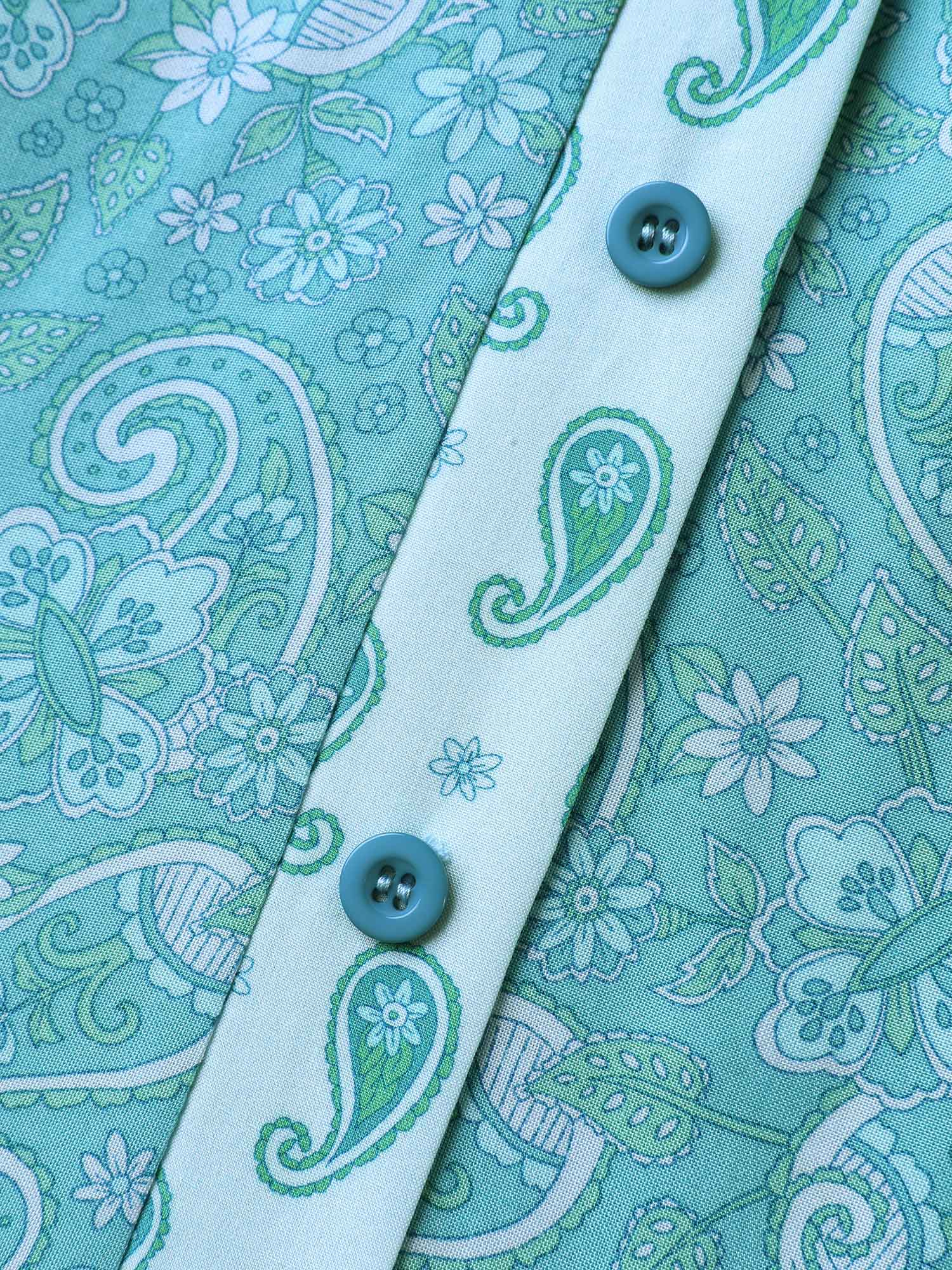 Paisley Print Contrast Button Placket Midi Dress - Image 5