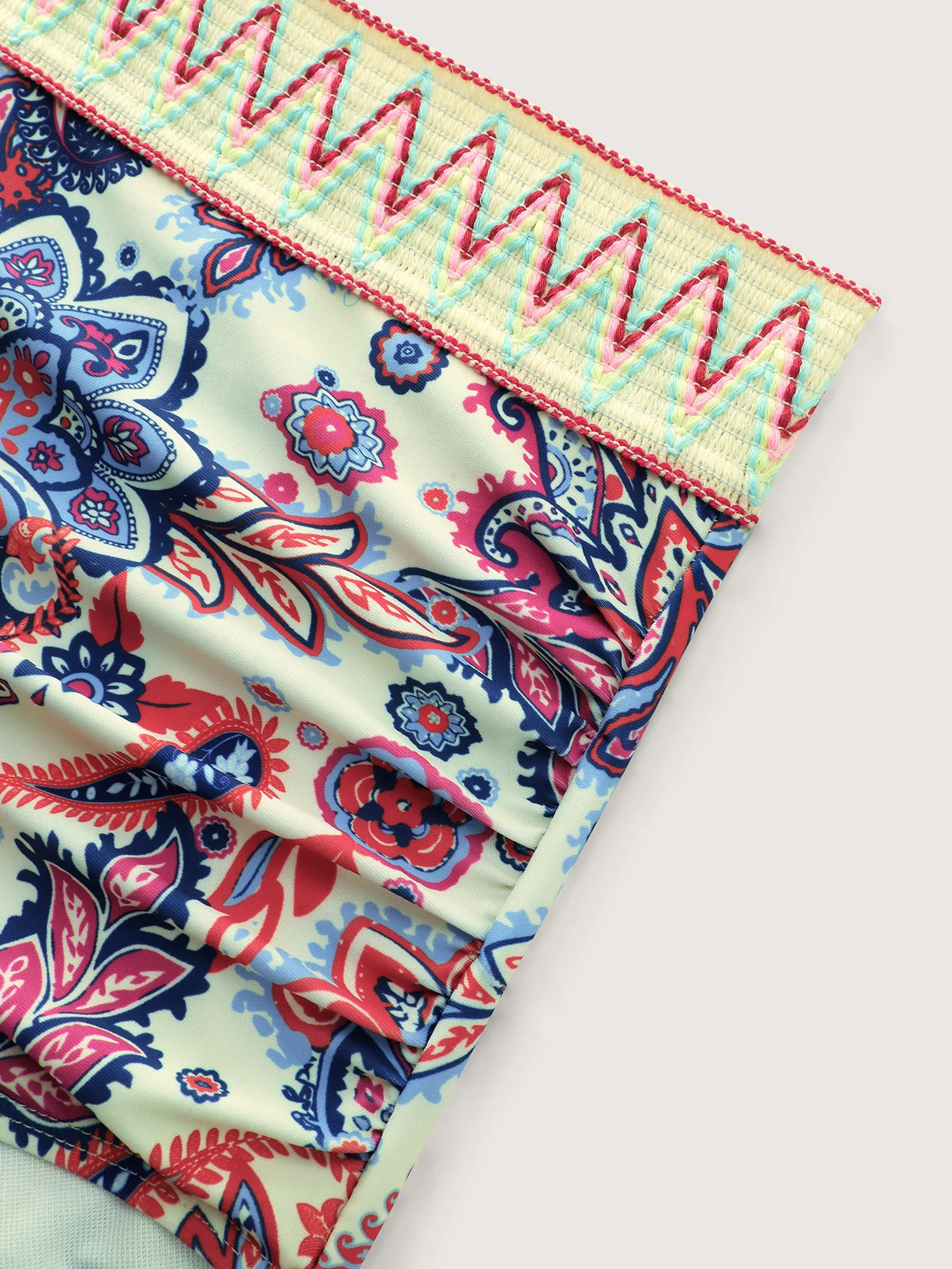 Paisley Print Contrast Waistband Bikini Bottoms - Image 5