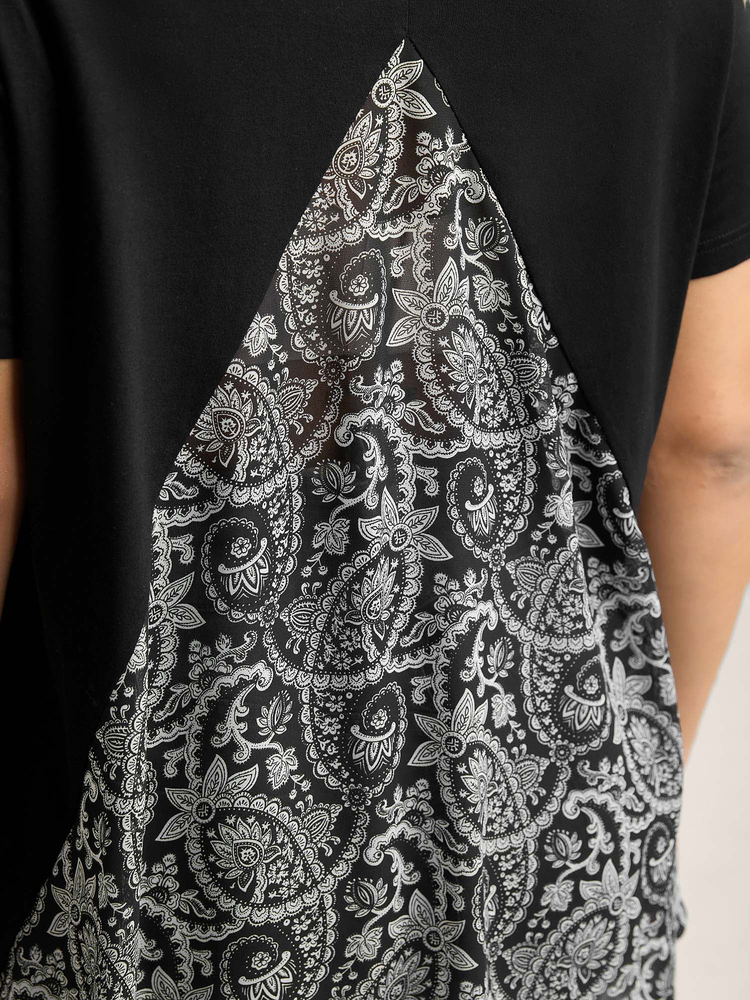 Paisley Print Crew Neck Spliced T-Shirt - Image 4