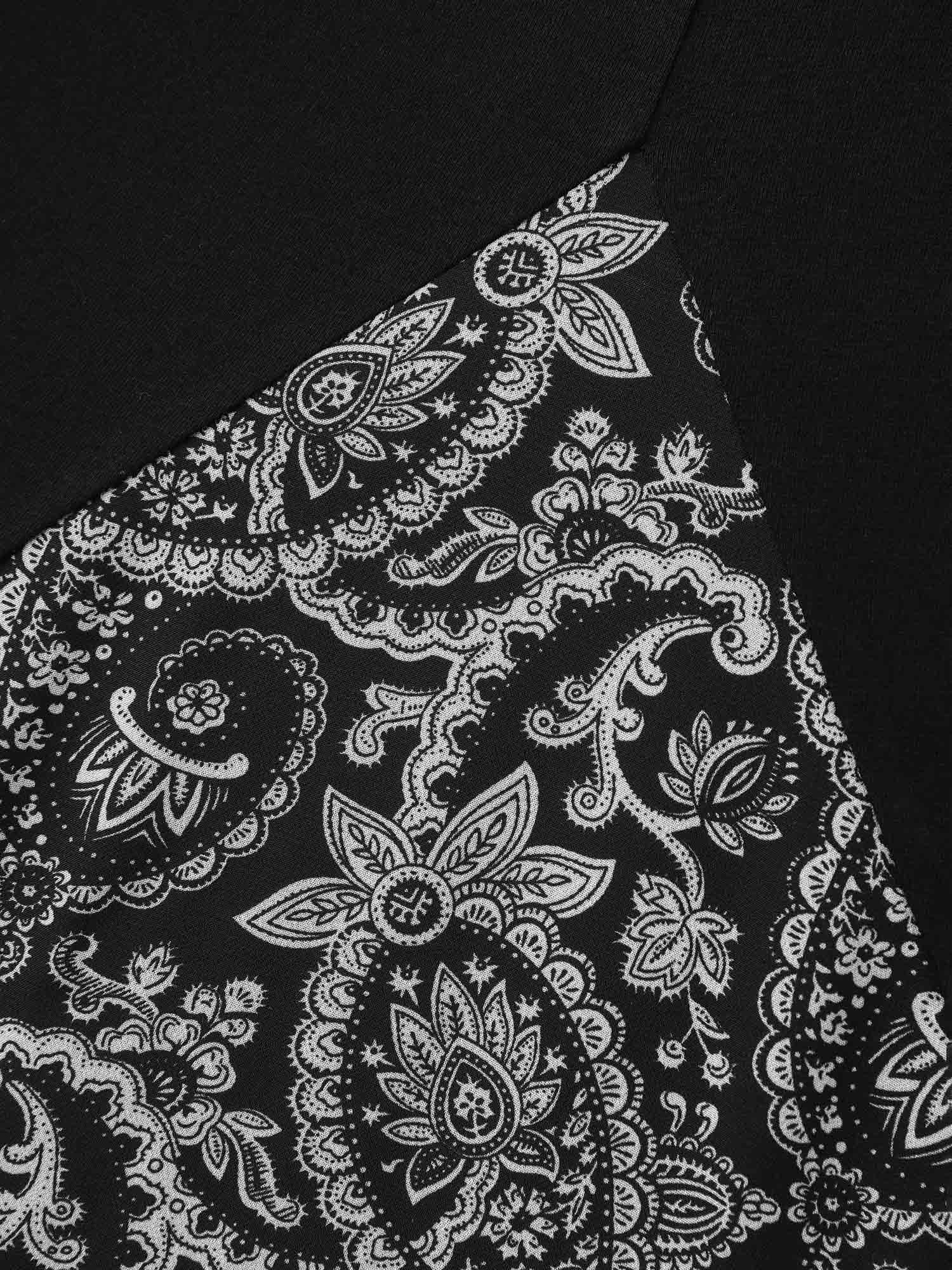 Paisley Print Crew Neck Spliced T-Shirt - Image 5