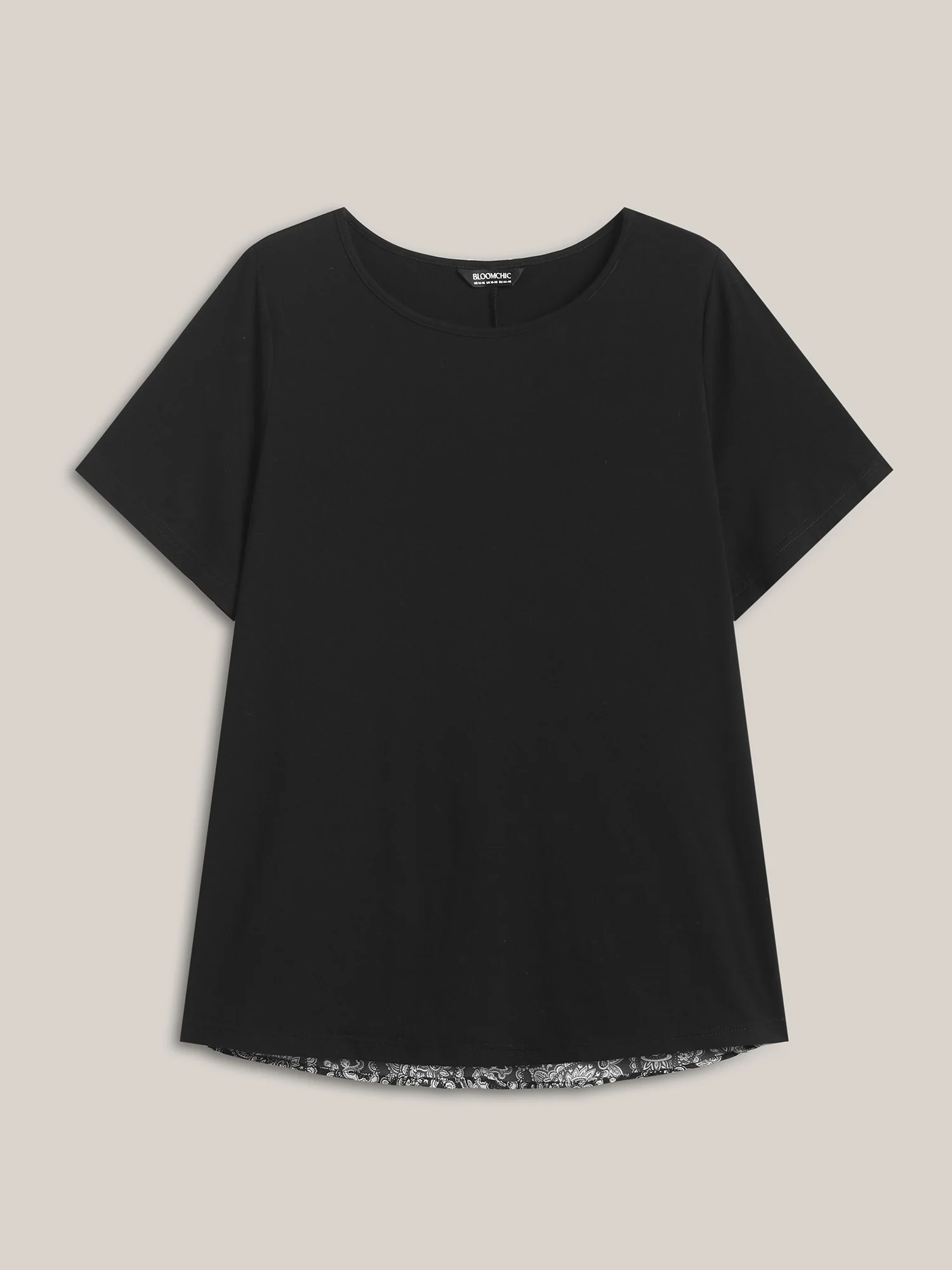 Paisley Print Crew Neck Spliced T-Shirt - Image 6