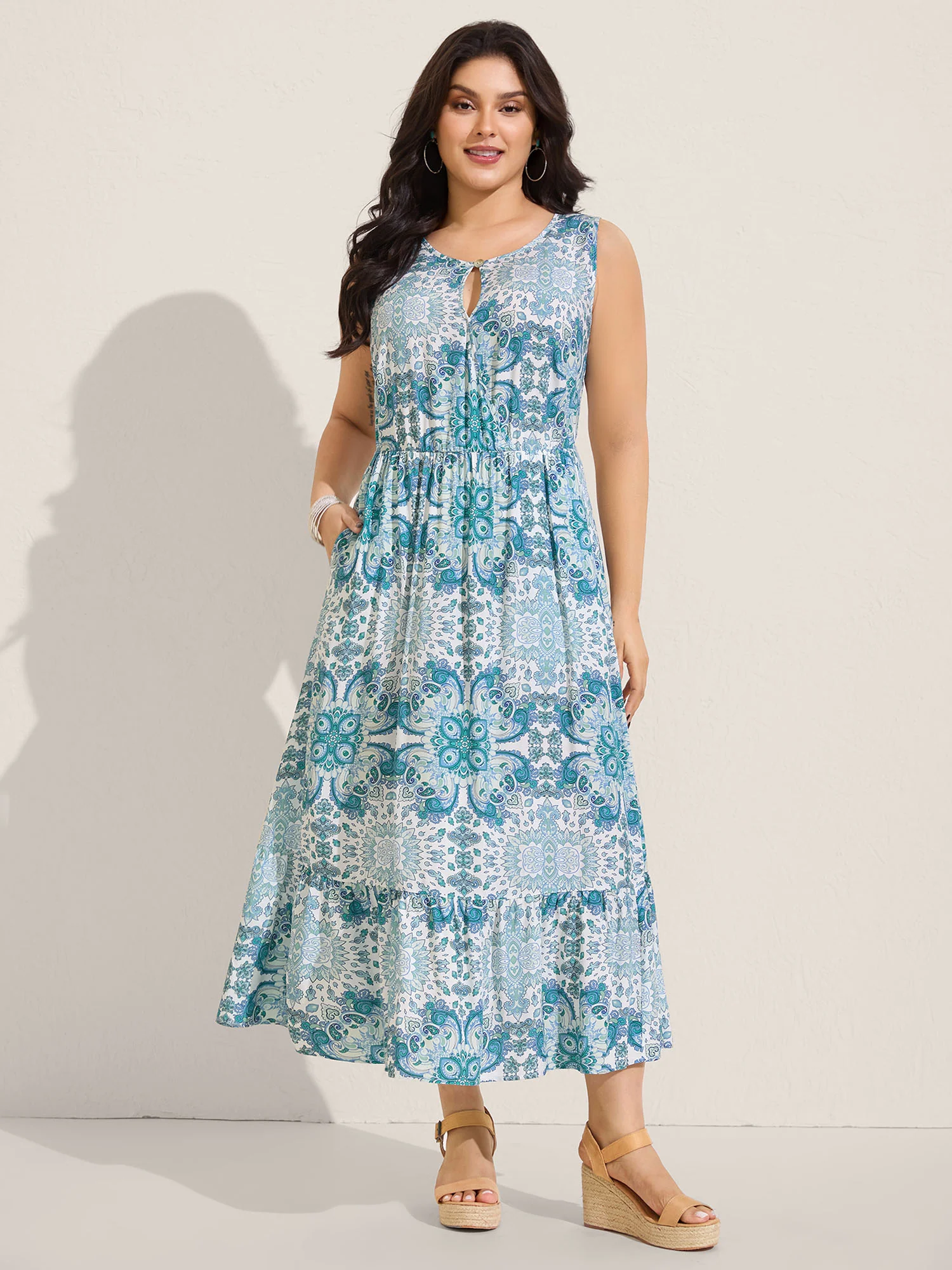 Rayon Paisley Print Layered Maxi Dress - Image 3