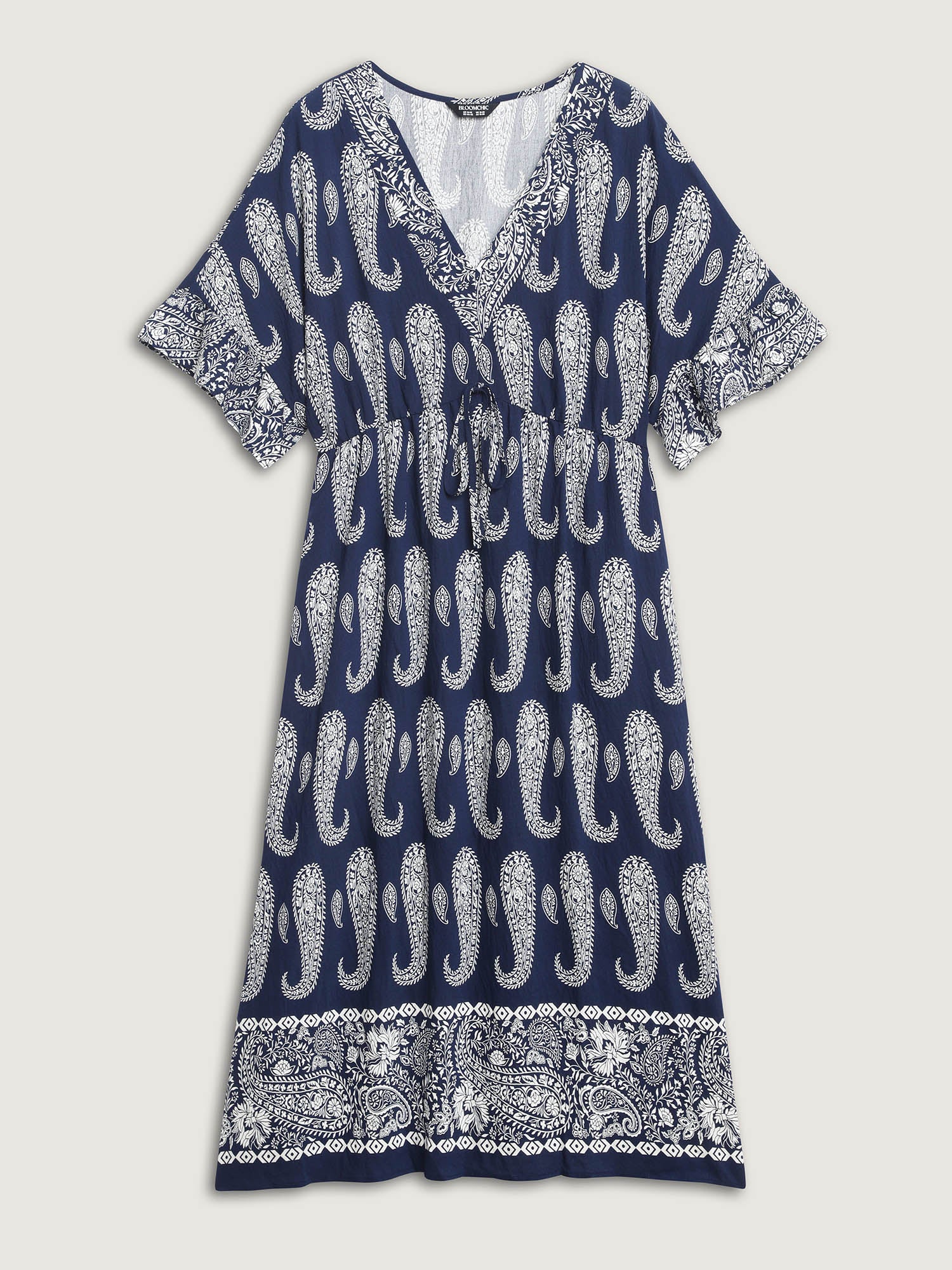 Paisley Print Dolman Ruffled Sleeve Midi Dress - Image 7