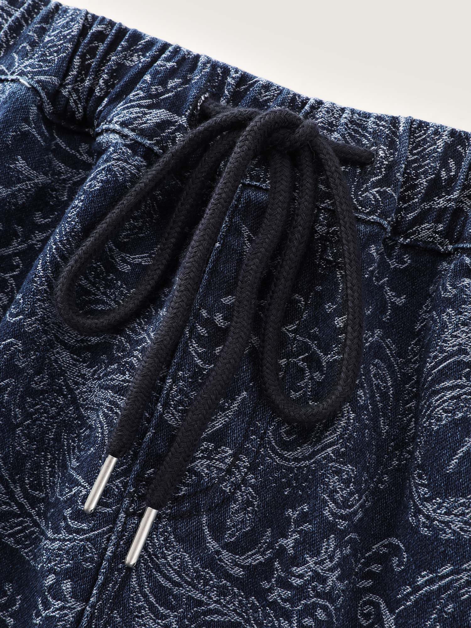 Paisley Print Drawstring Straight-Leg Denim Shorts - Image 6