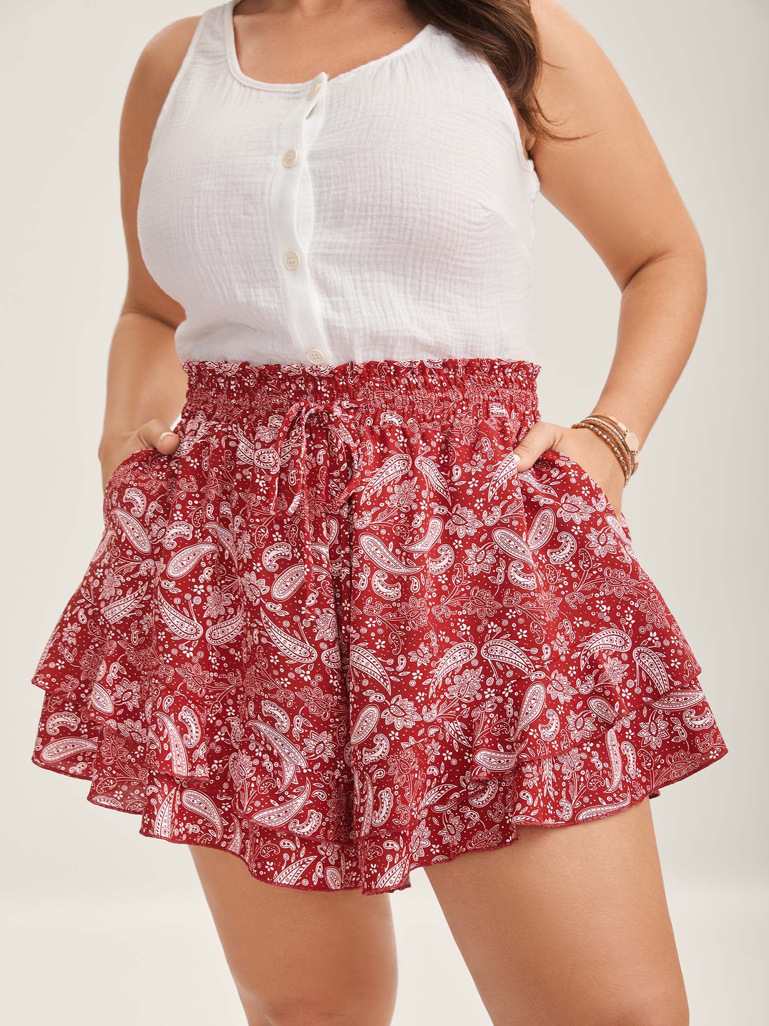 Paisley Print Flared Wide-Leg Shorts - Image 2