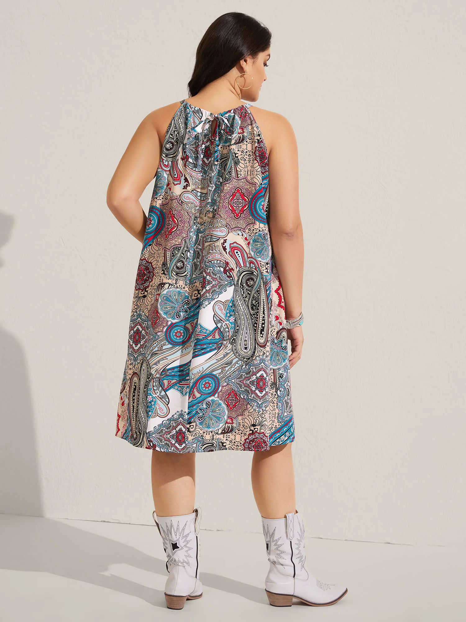 Paisley Print Flowy A-Line Mini Dress - Image 4