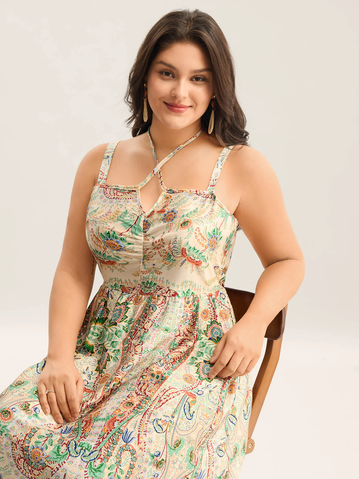 Paisley Print Halter Neck A-Line Midi Dress - Image 2