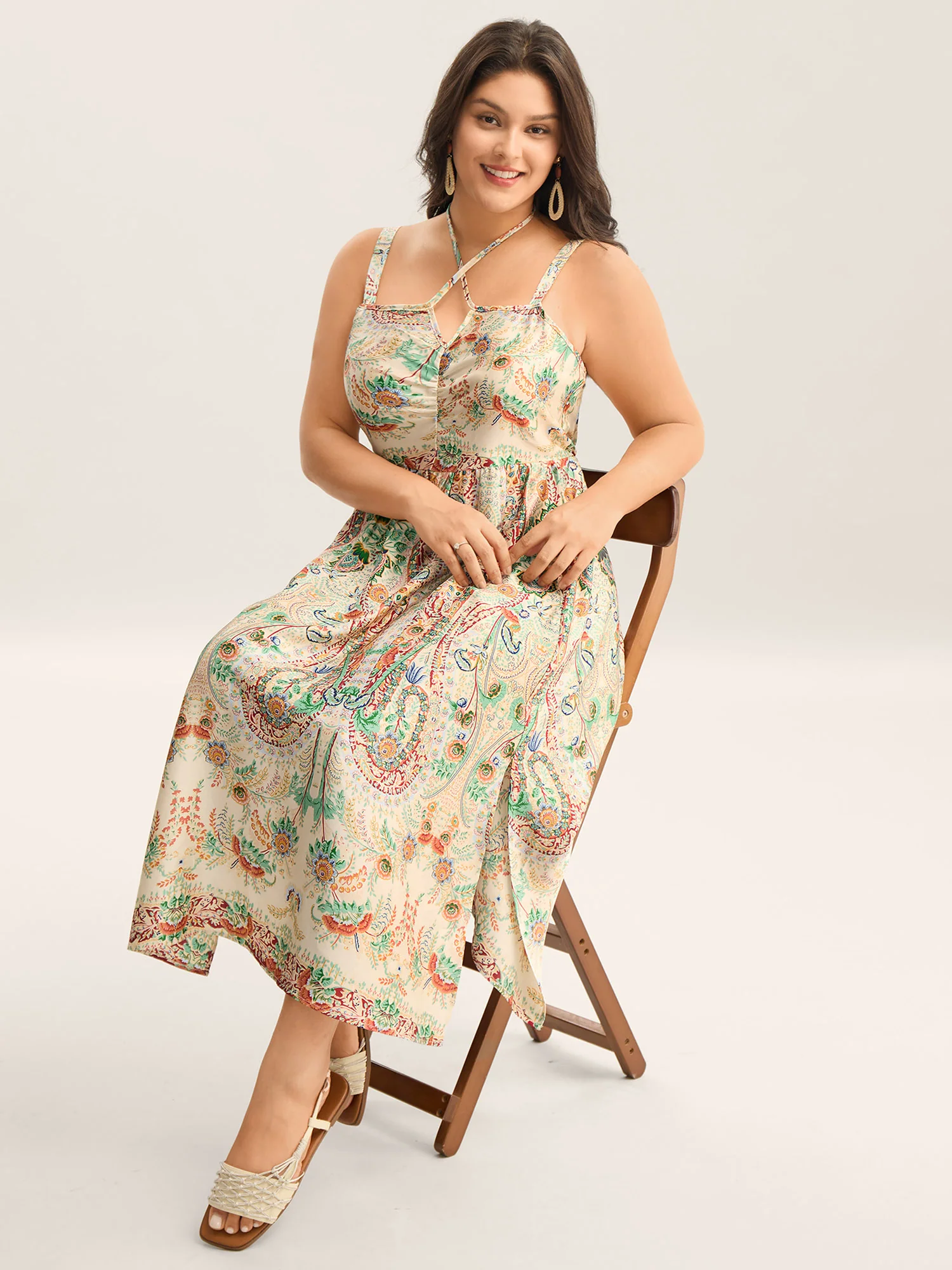 Paisley Print Halter Neck A-Line Midi Dress - Image 3