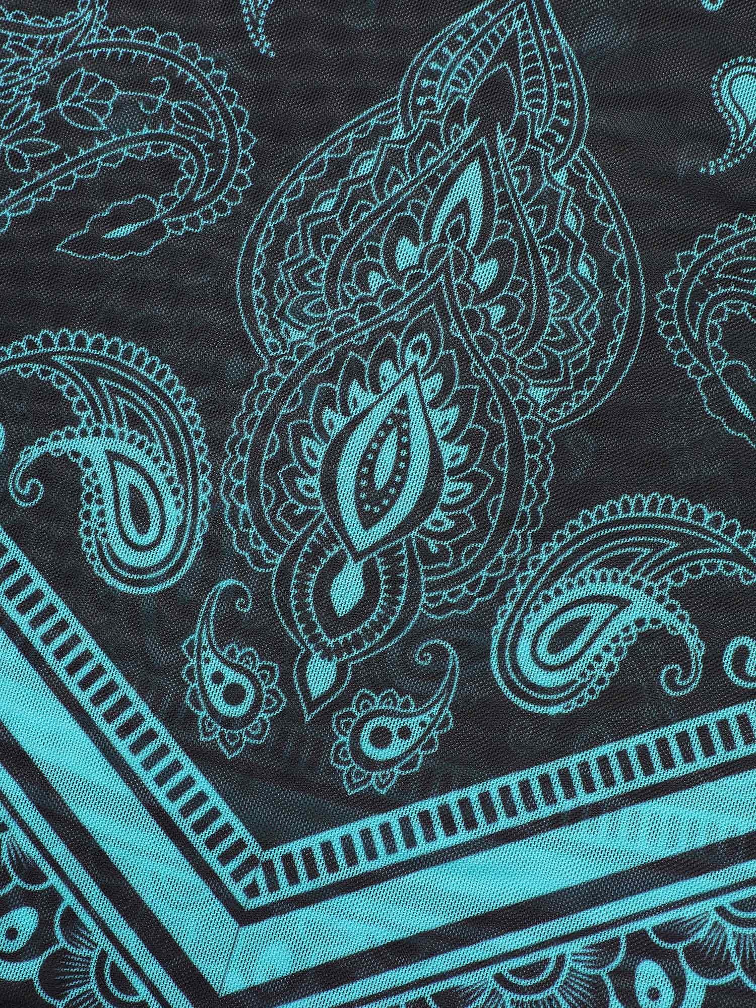 Paisley Print Handkerchief Hem Drawstring Swim Top - Image 6