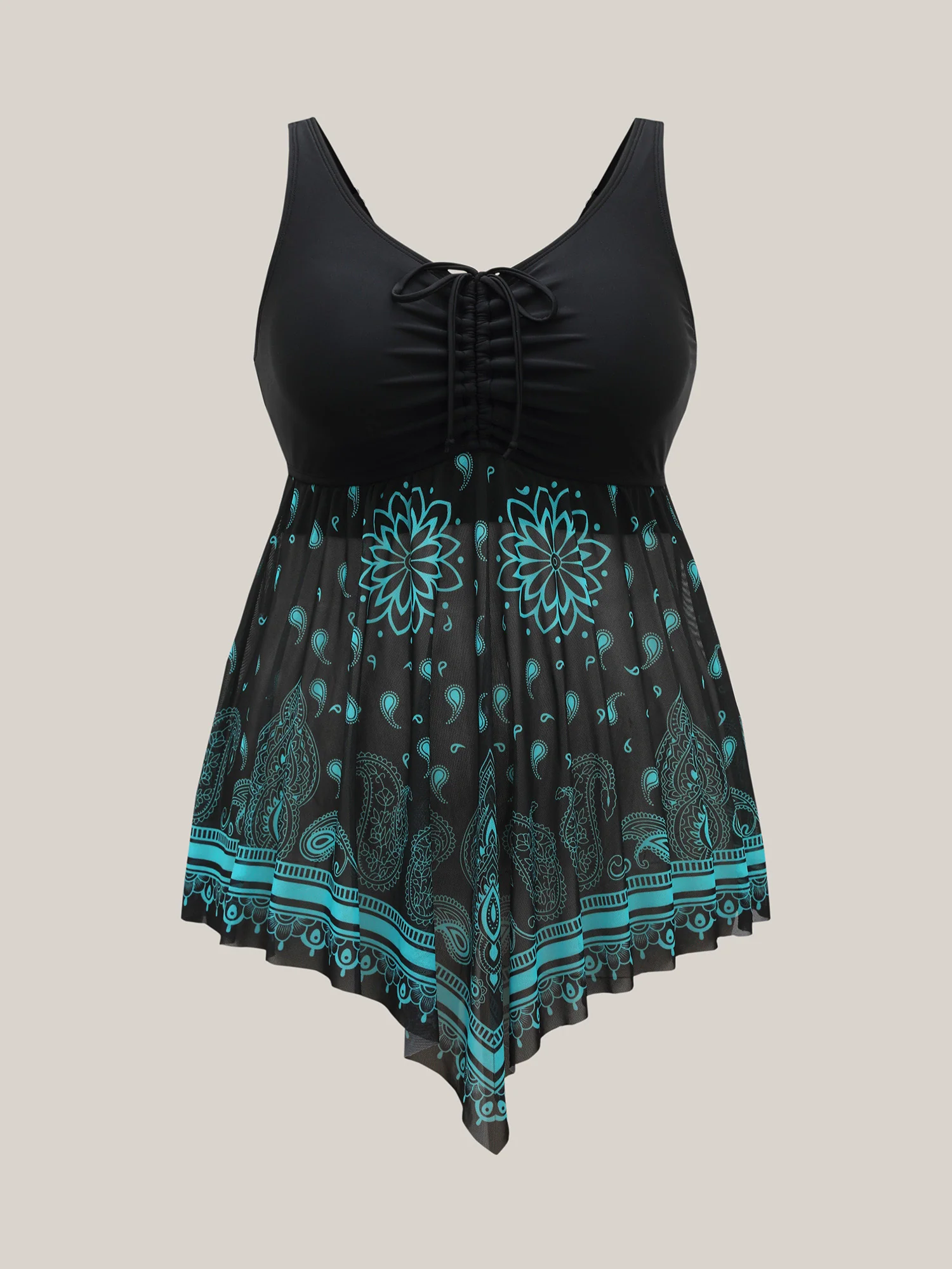 Paisley Print Handkerchief Hem Drawstring Swim Top - Image 7