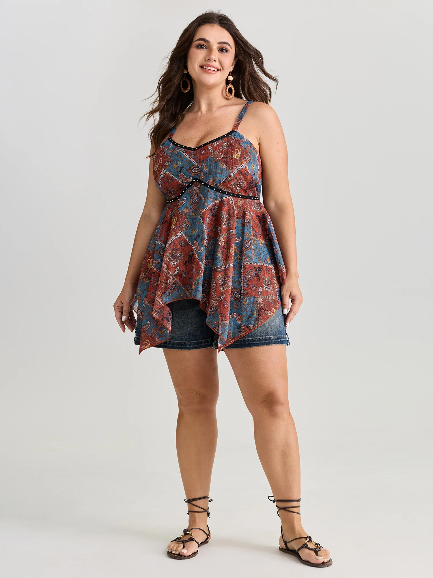 Paisley Print Handkerchief Hem Tank Top - Image 3