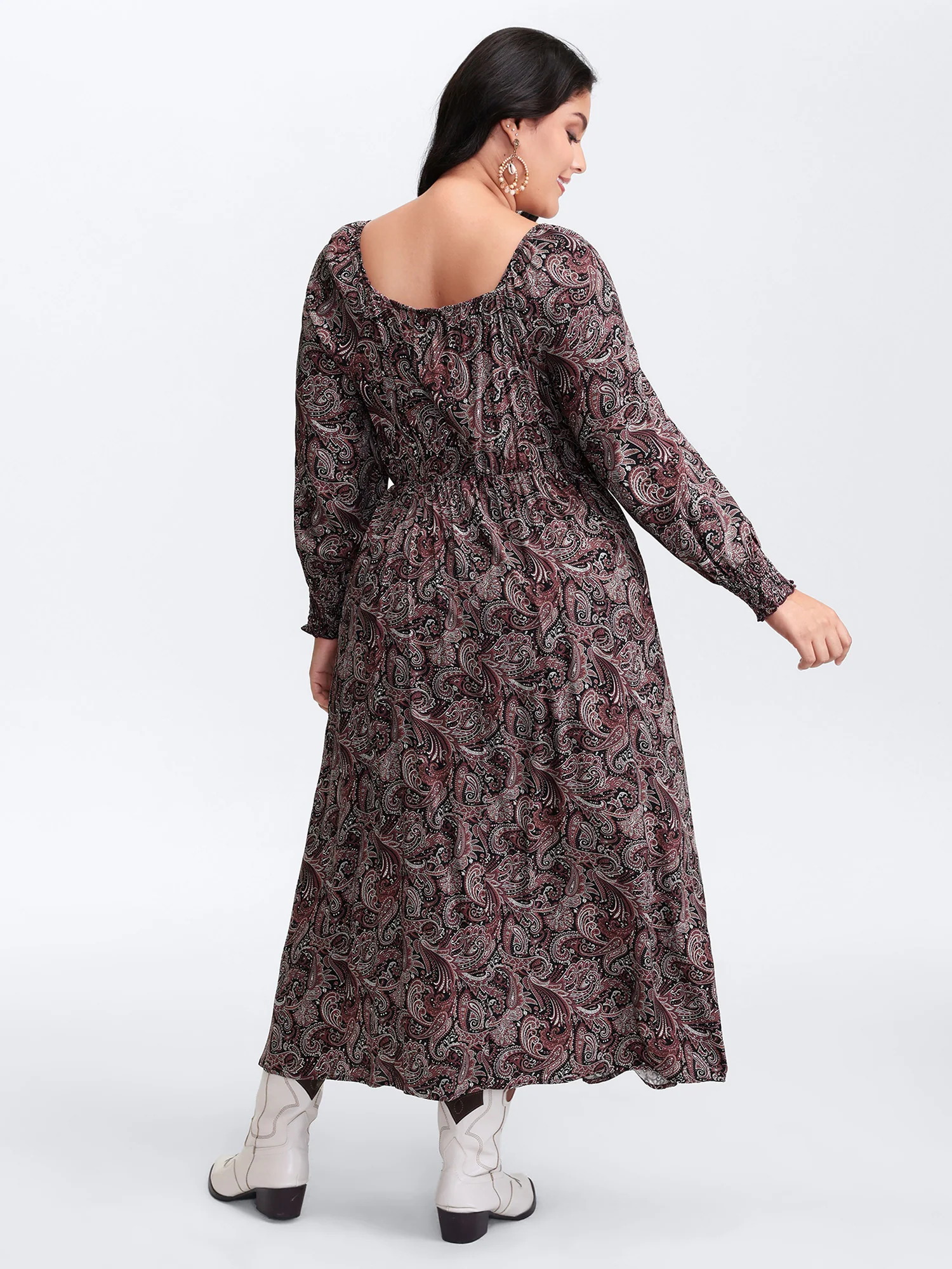 Paisley Print Lace Patchwork Midi Dress - Image 4