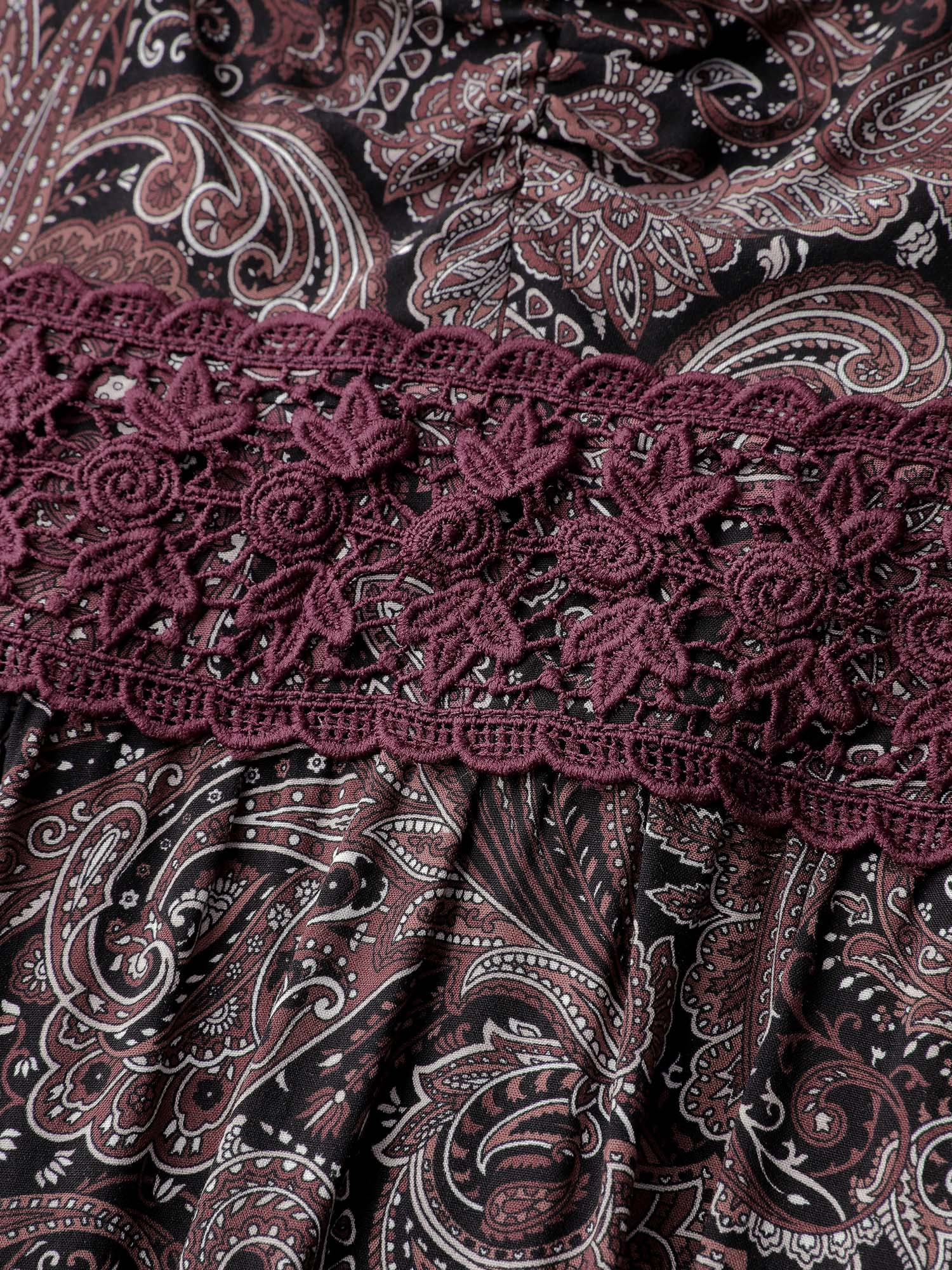 Paisley Print Lace Patchwork Midi Dress - Image 5