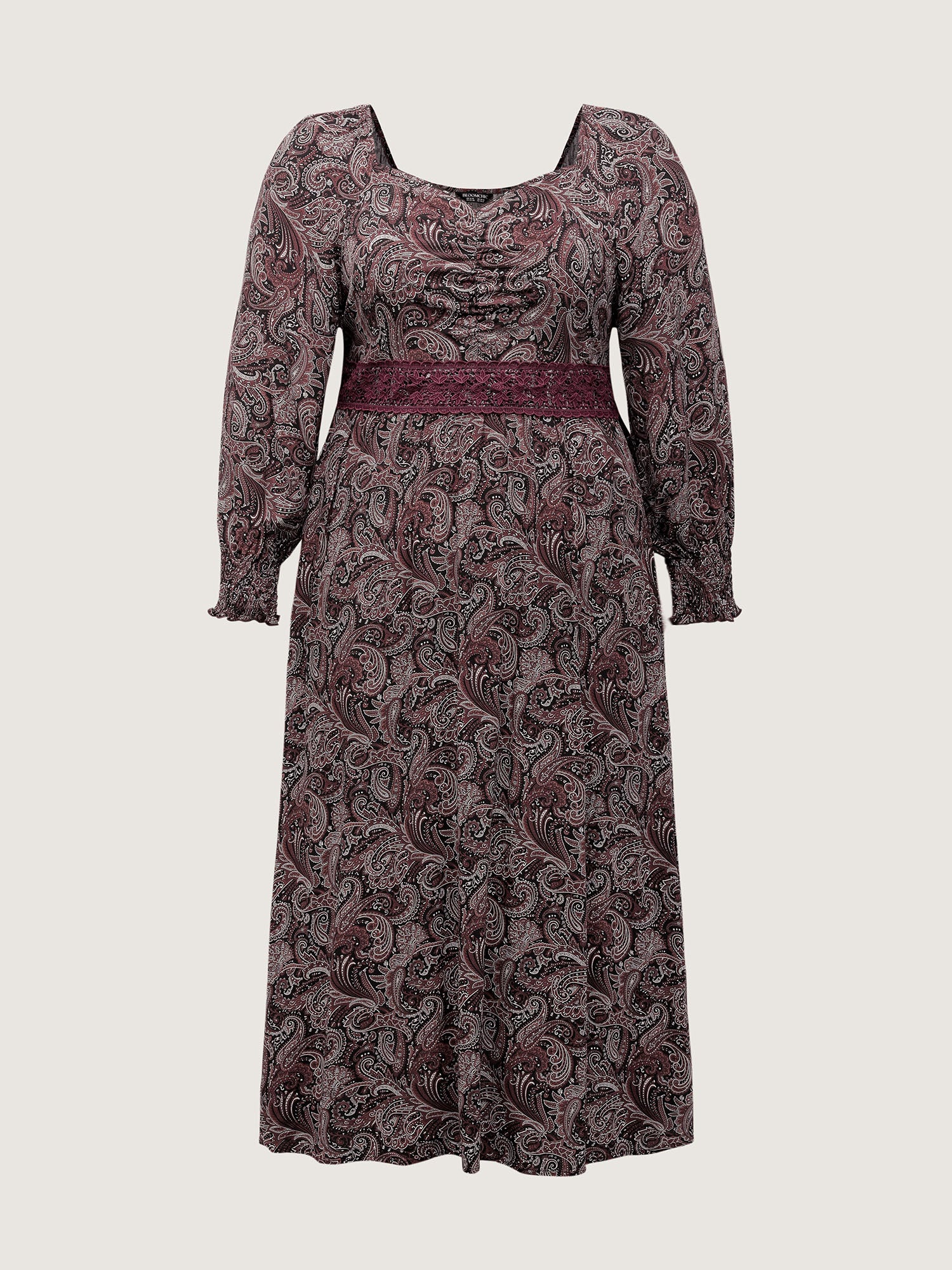 Paisley Print Lace Patchwork Midi Dress - Image 7
