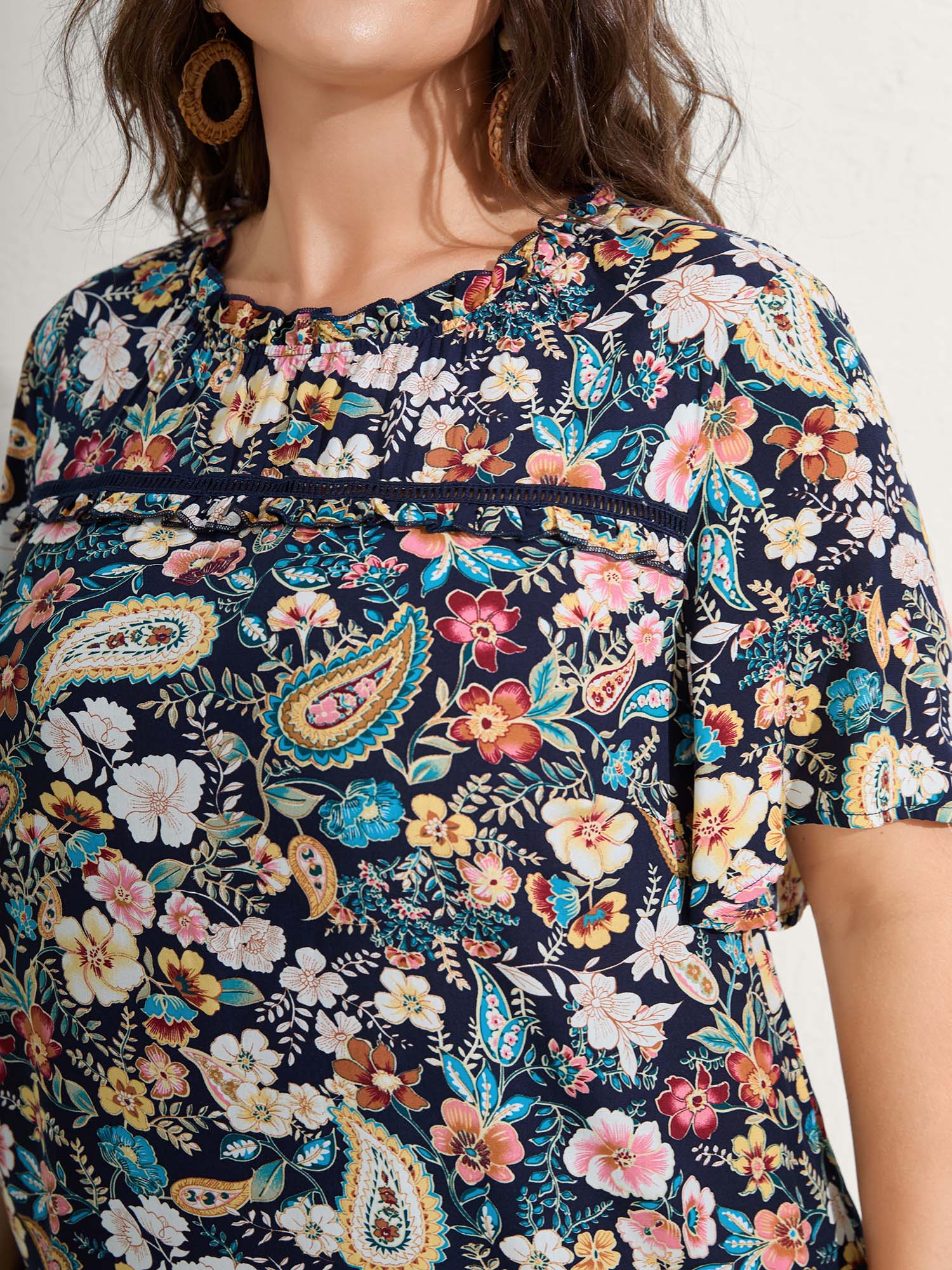 Paisley Print Lace Ruffled Blouse - Image 3