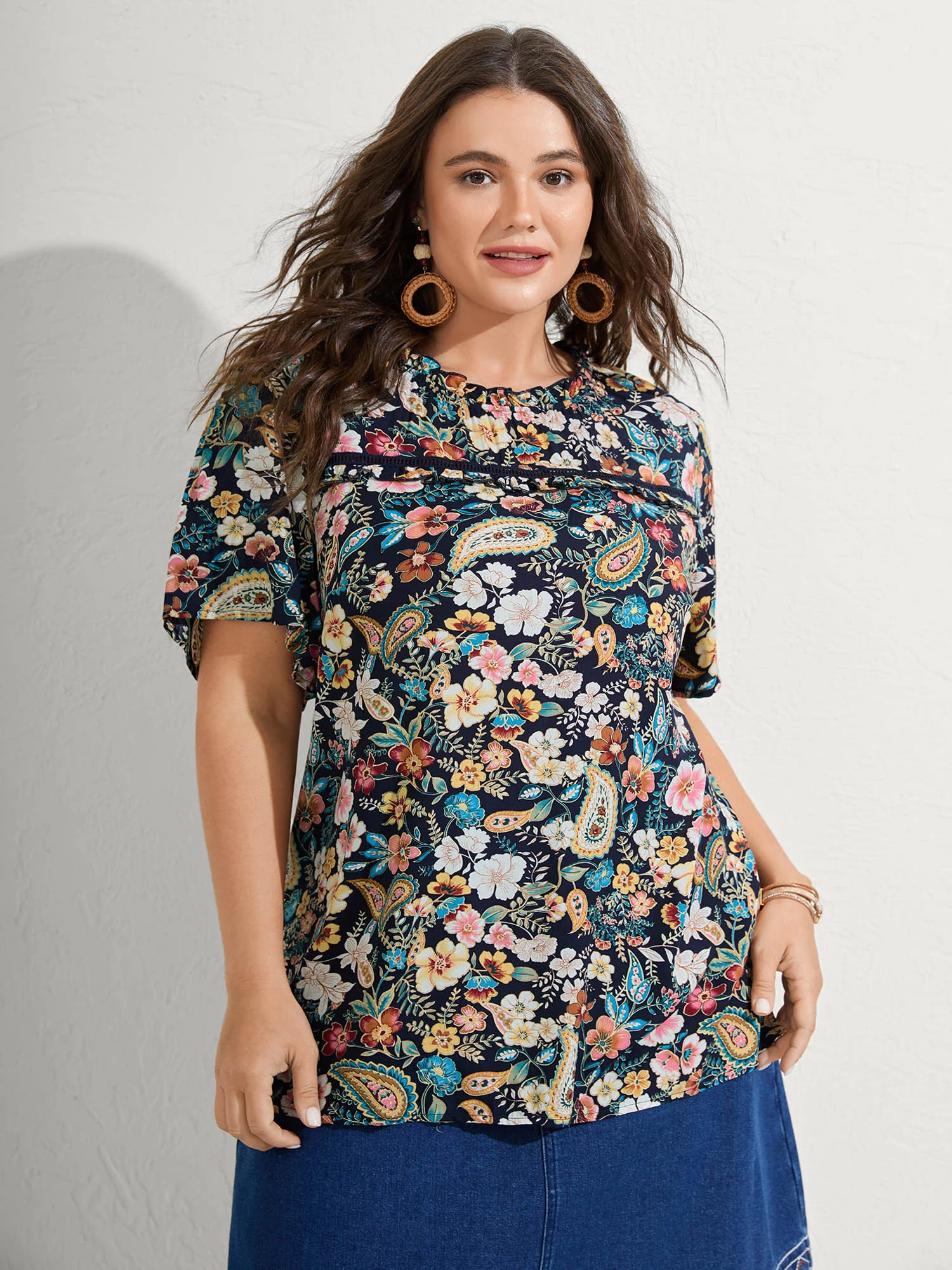 Paisley Print Lace Ruffled Blouse - Image 4