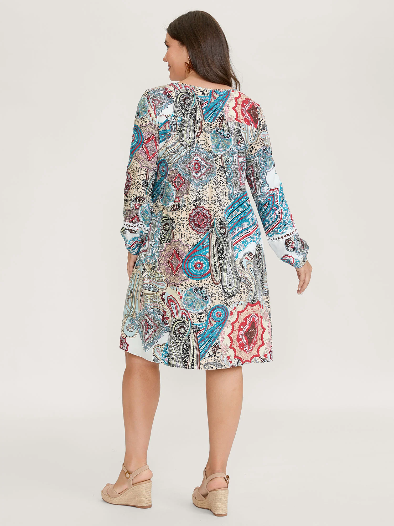 Paisley Print Lace Trim Midi Dress - Image 4