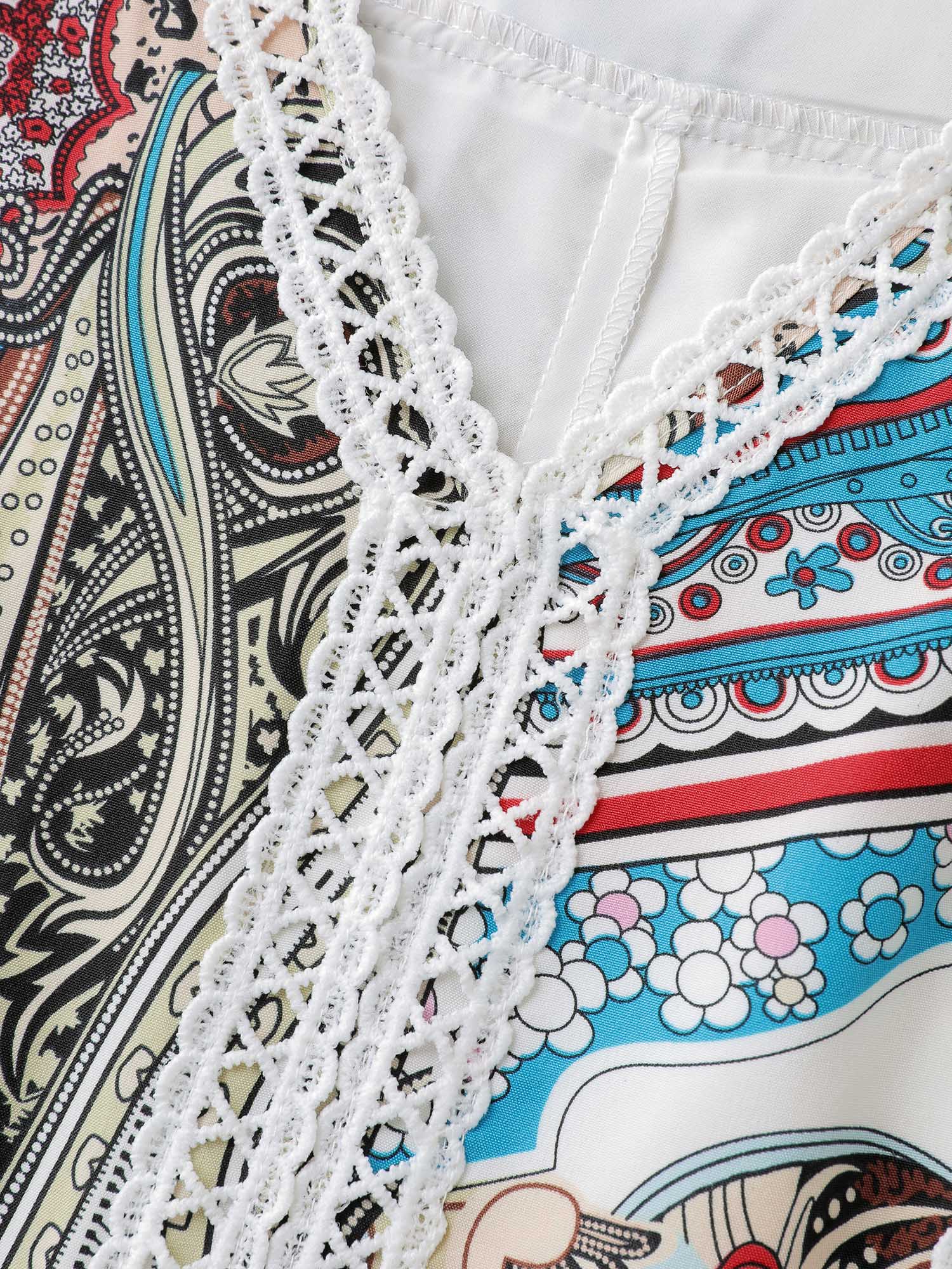 Paisley Print Lace Trim Midi Dress - Image 5