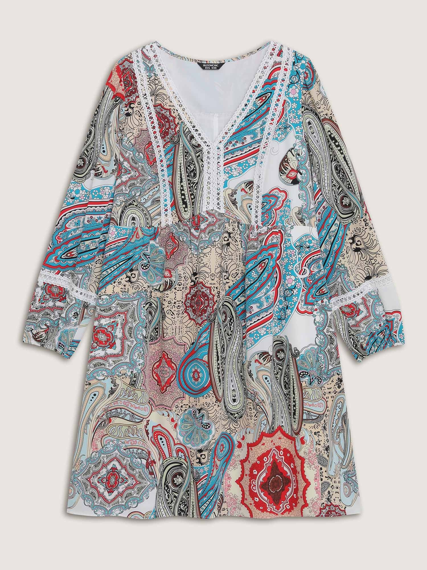 Paisley Print Lace Trim Midi Dress - Image 7