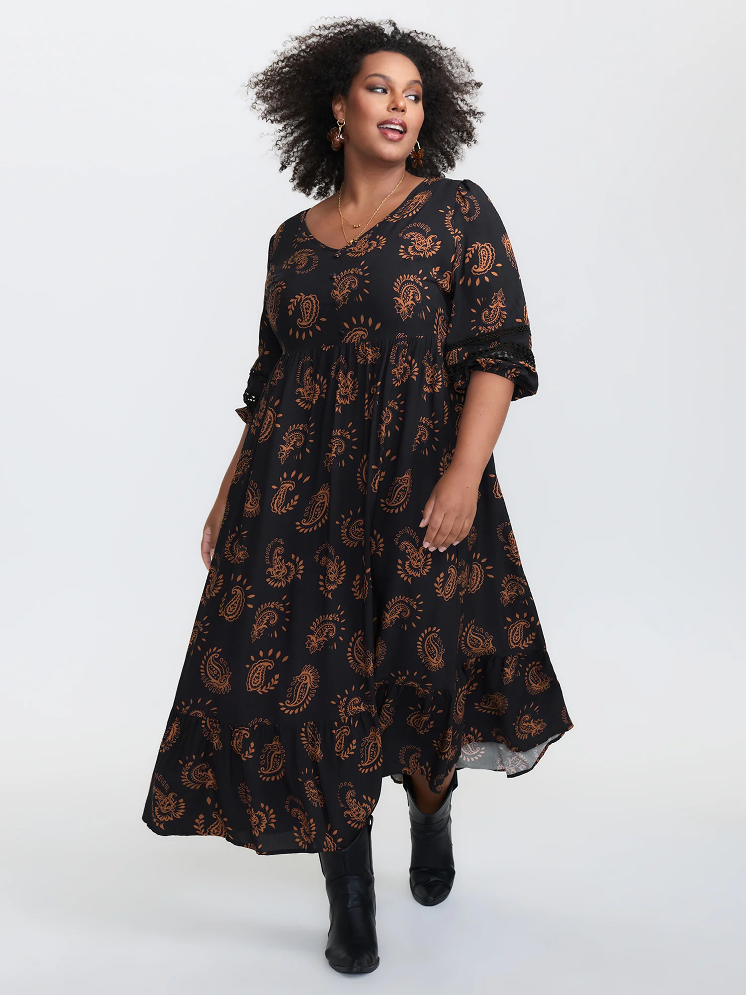Paisley Print Lace Trim Tiered Maxi Dress - Image 2