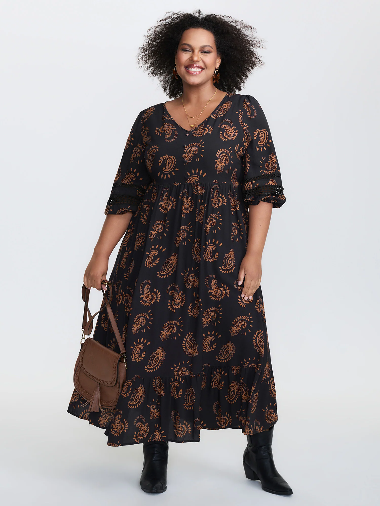 Paisley Print Lace Trim Tiered Maxi Dress - Image 4