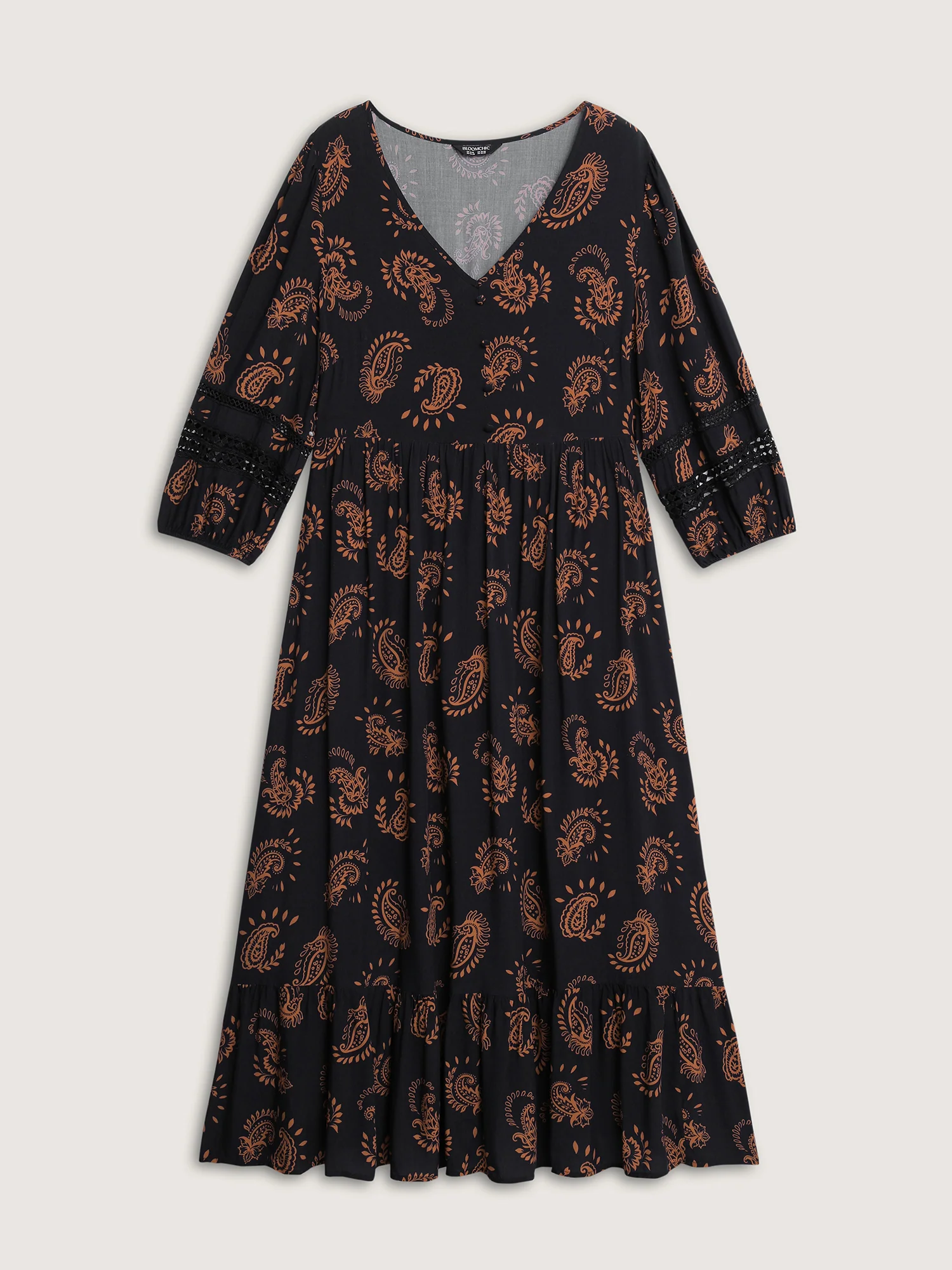 Paisley Print Lace Trim Tiered Maxi Dress - Image 9