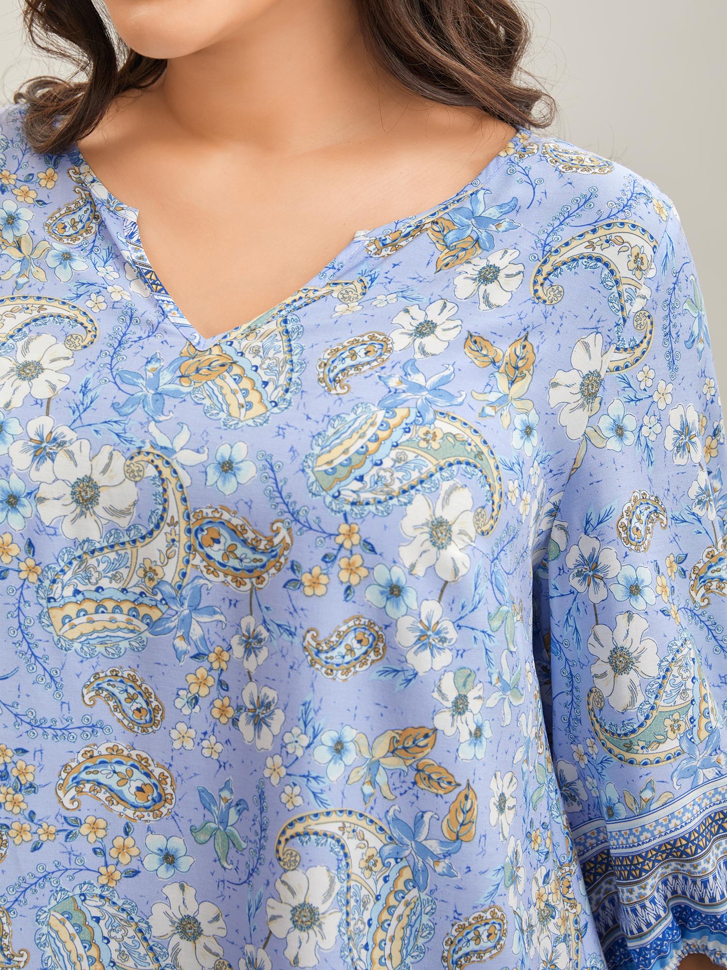 Paisley Print Lantern Sleeve Flowy Blouse - Image 2