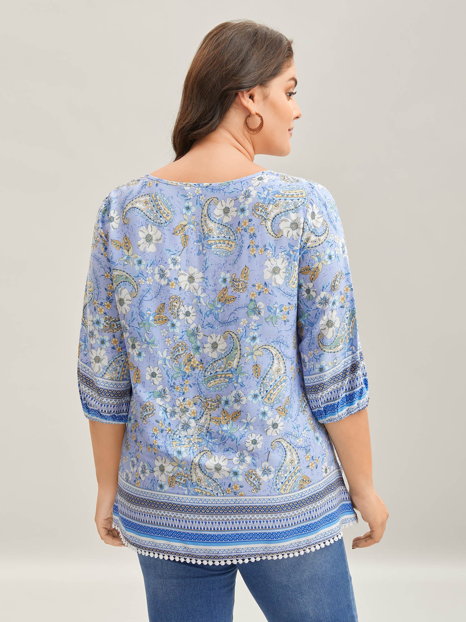 Paisley Print Lantern Sleeve Flowy Blouse - Image 4