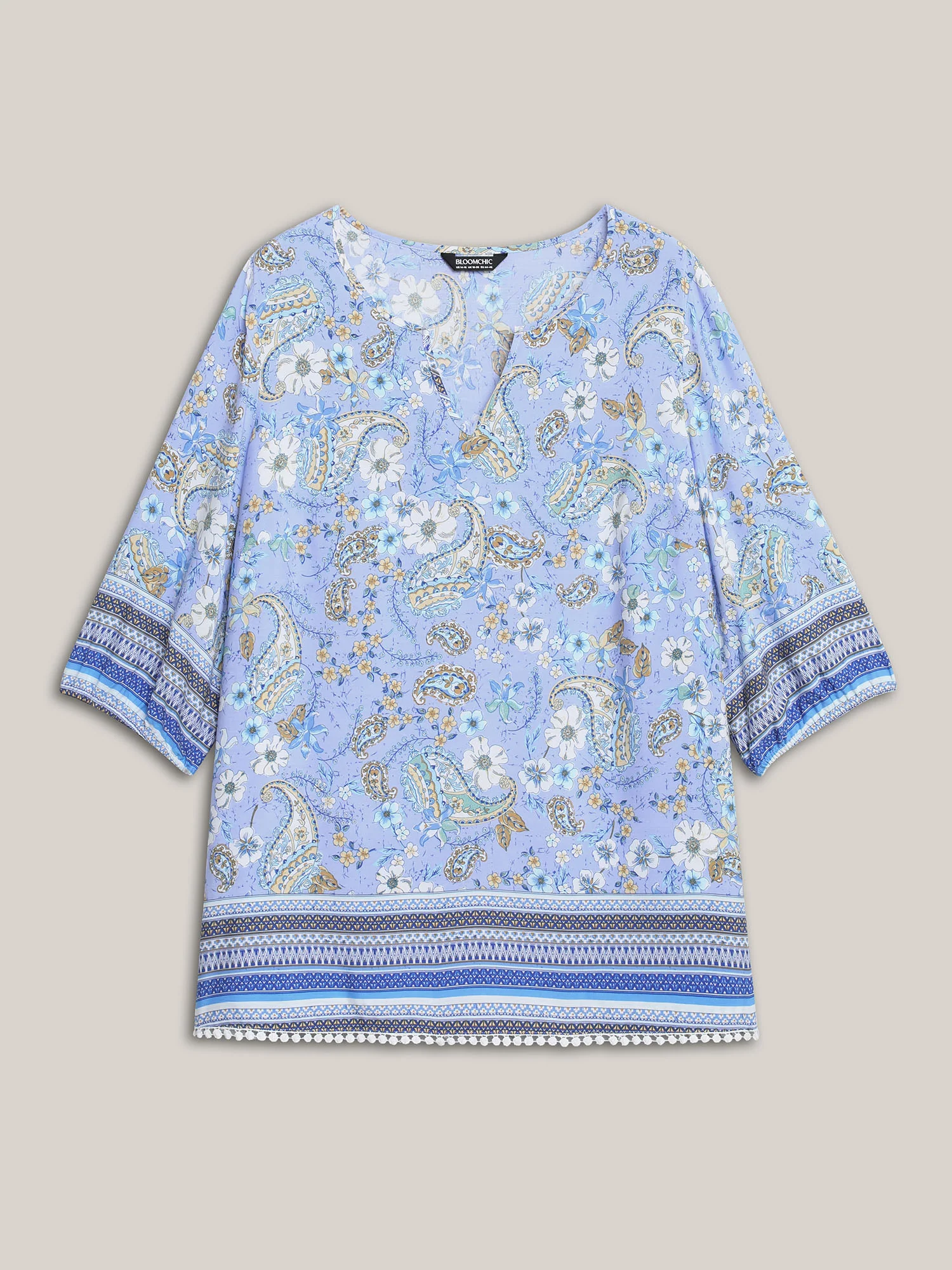 Paisley Print Lantern Sleeve Flowy Blouse - Image 7