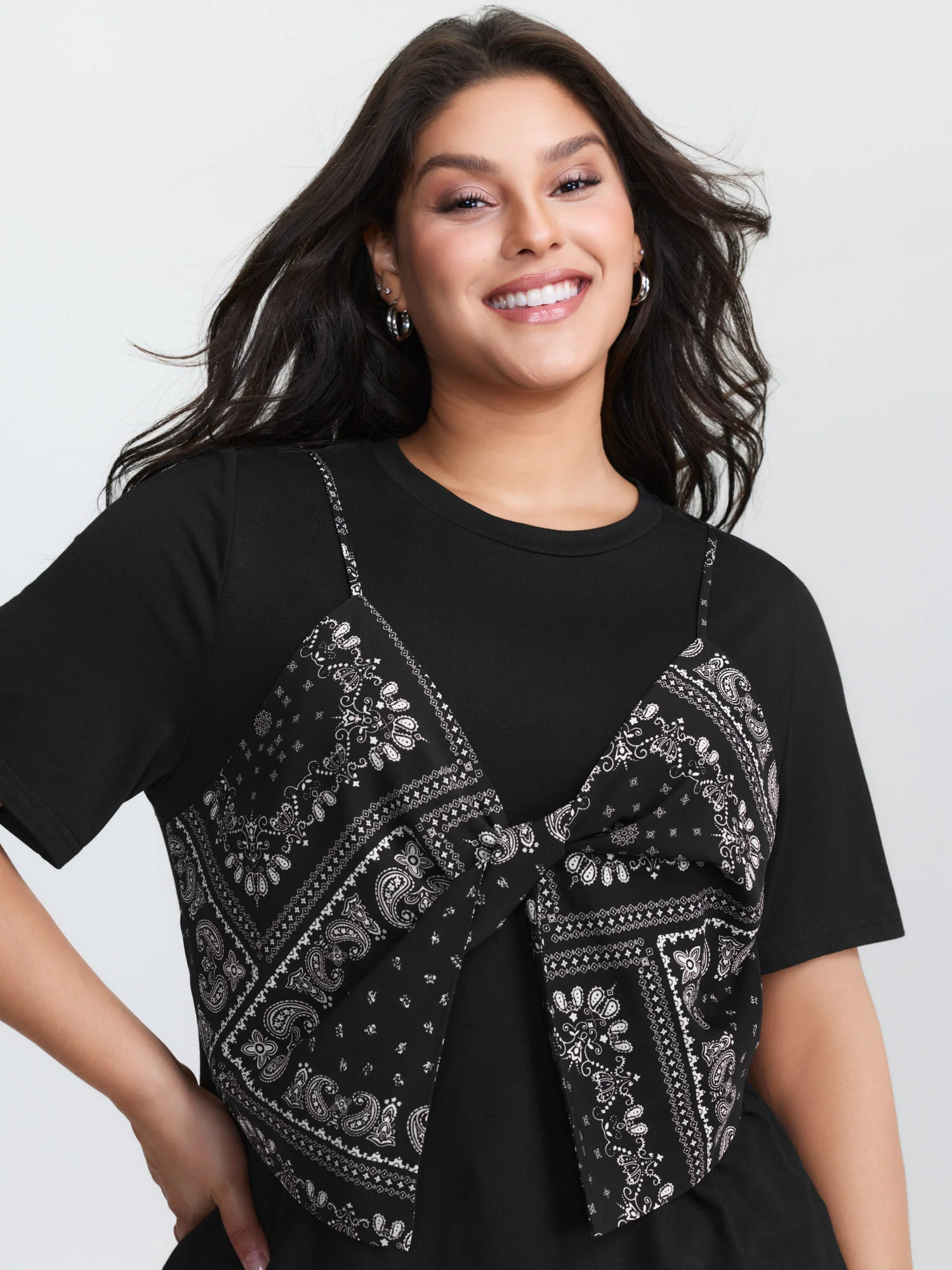 Paisley Print Layered Stretchy Knit Top - Image 2