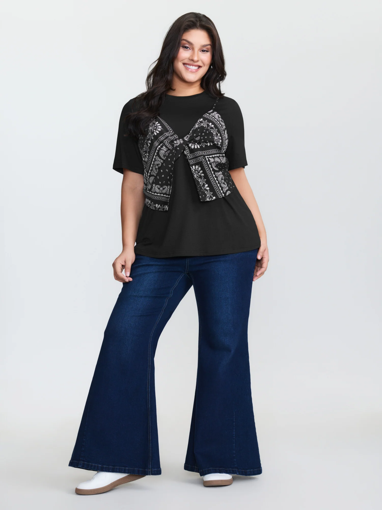 Paisley Print Layered Stretchy Knit Top - Image 3