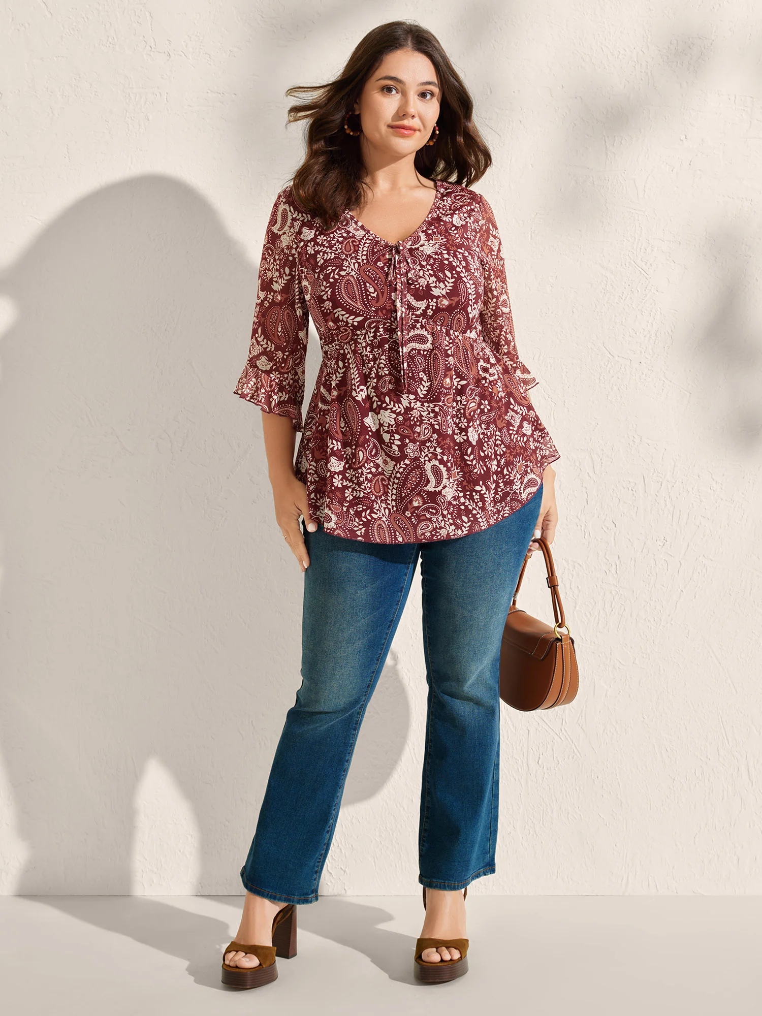 Paisley Print Lined Sheer Knit Top - Image 3
