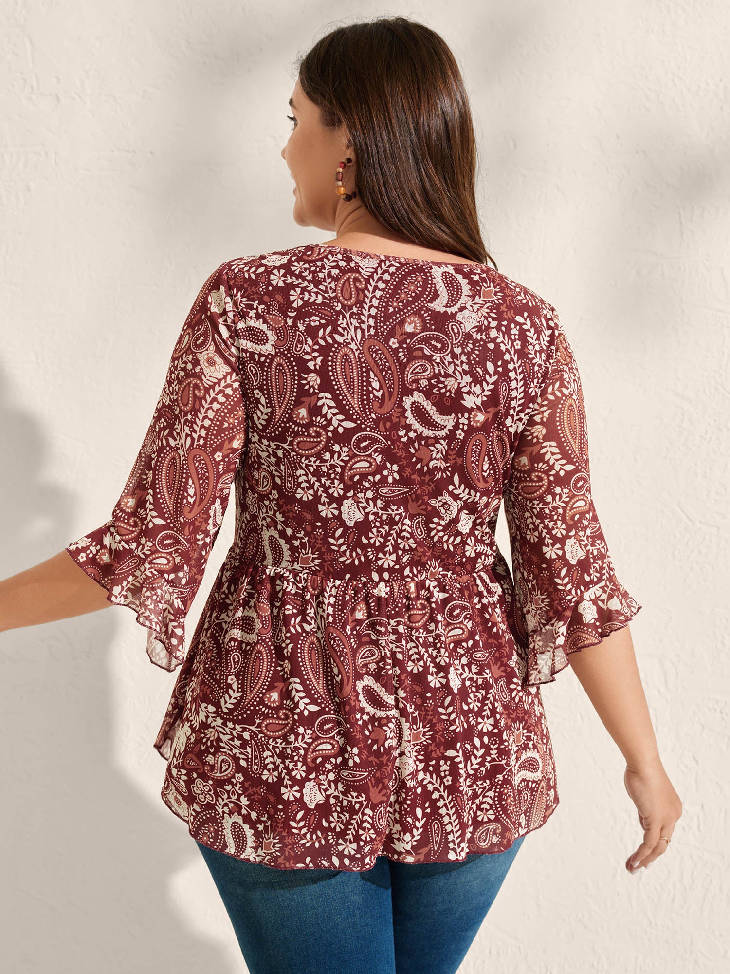 Paisley Print Lined Sheer Knit Top - Image 4