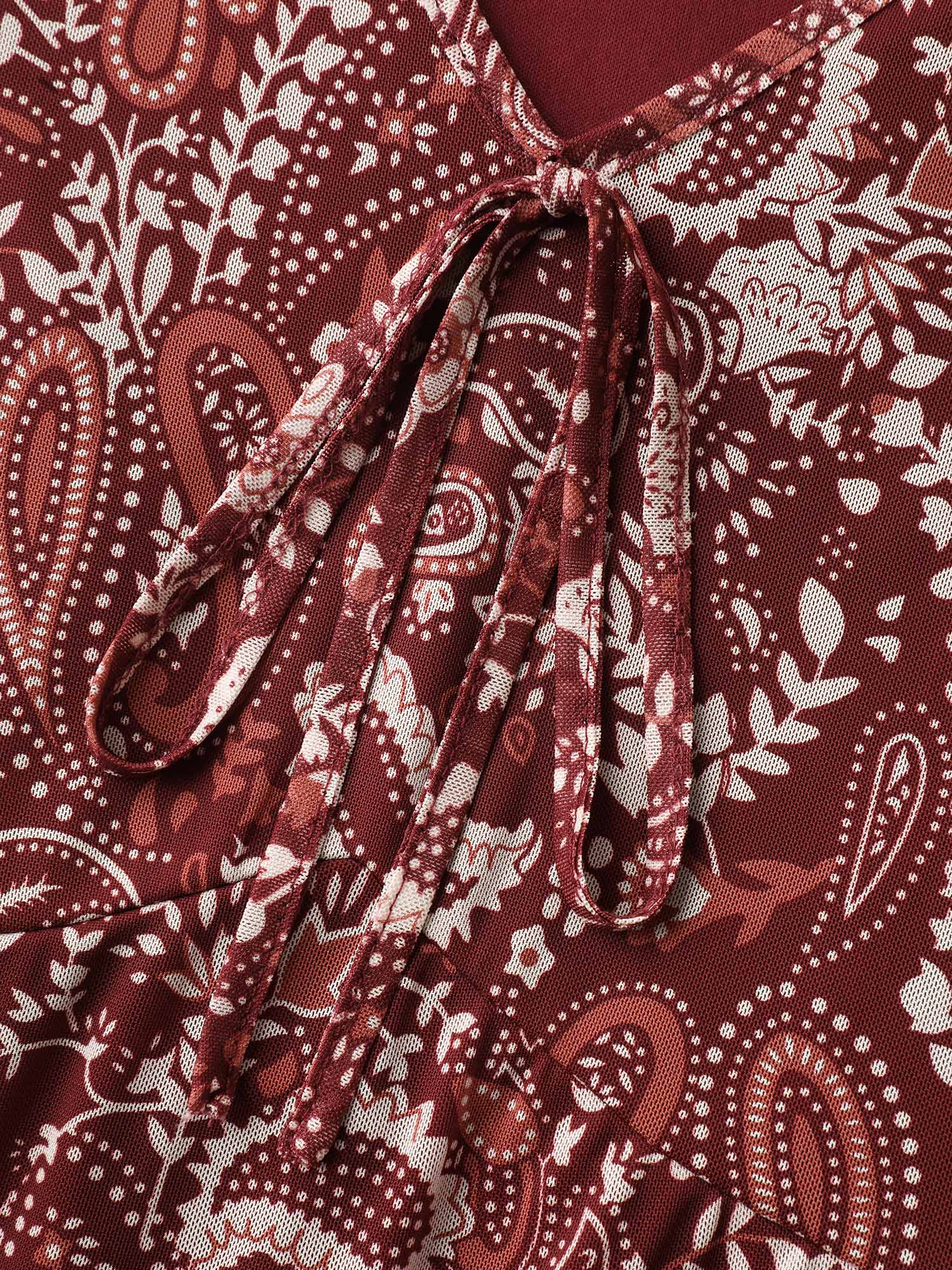 Paisley Print Lined Sheer Knit Top - Image 5